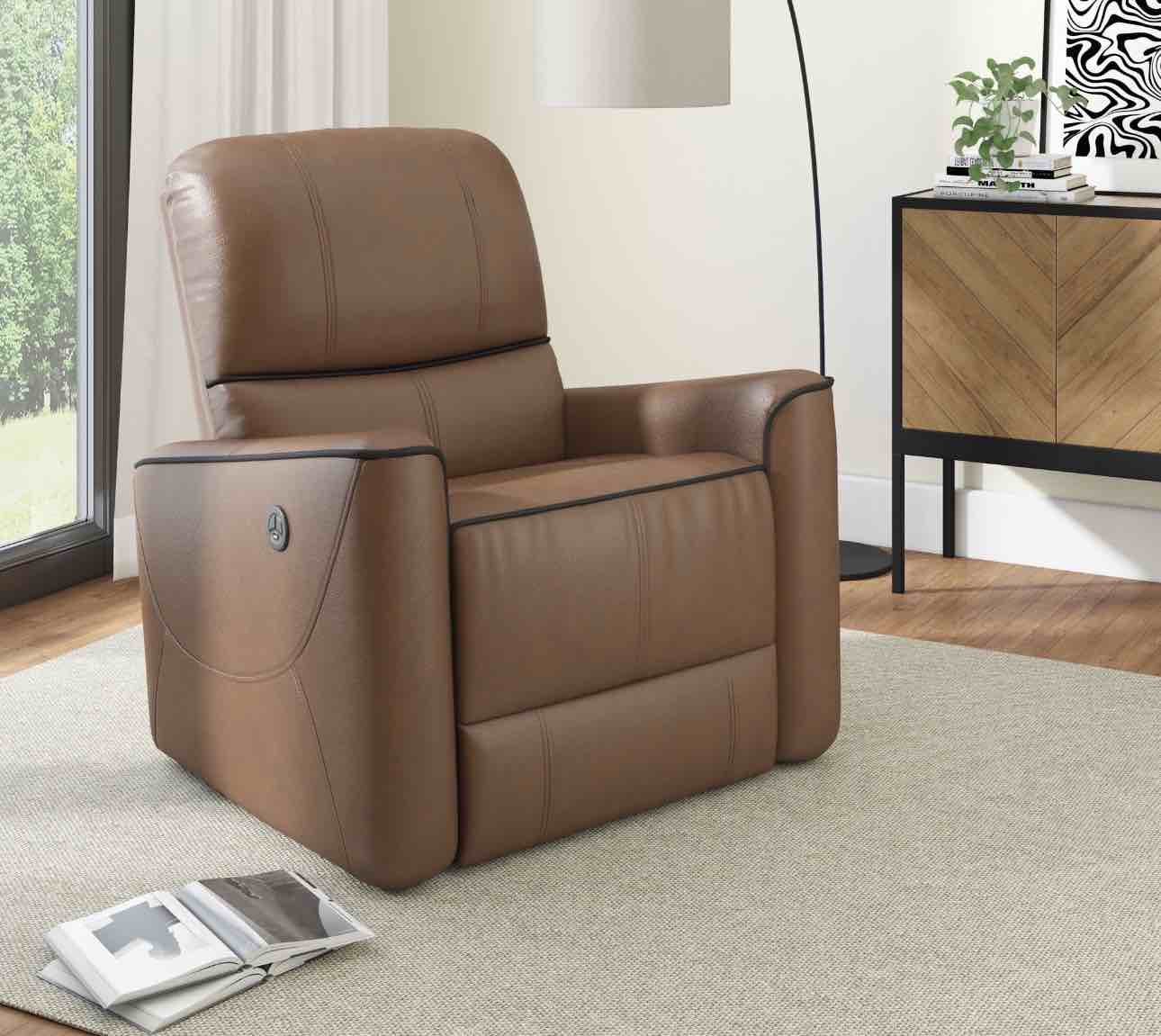 Hillsdale Provenza Faux Leather Power Recliner with USB Port, Saddle Brown