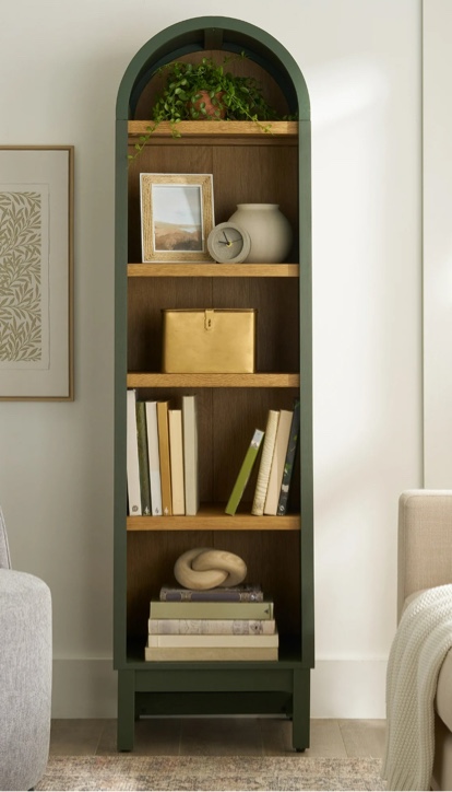 better homes & gardens juliet narrow arch bookcase, deep green finish