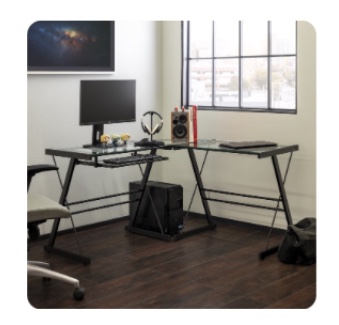 51 Modern Metal Glass Corner Computer Desk - Black