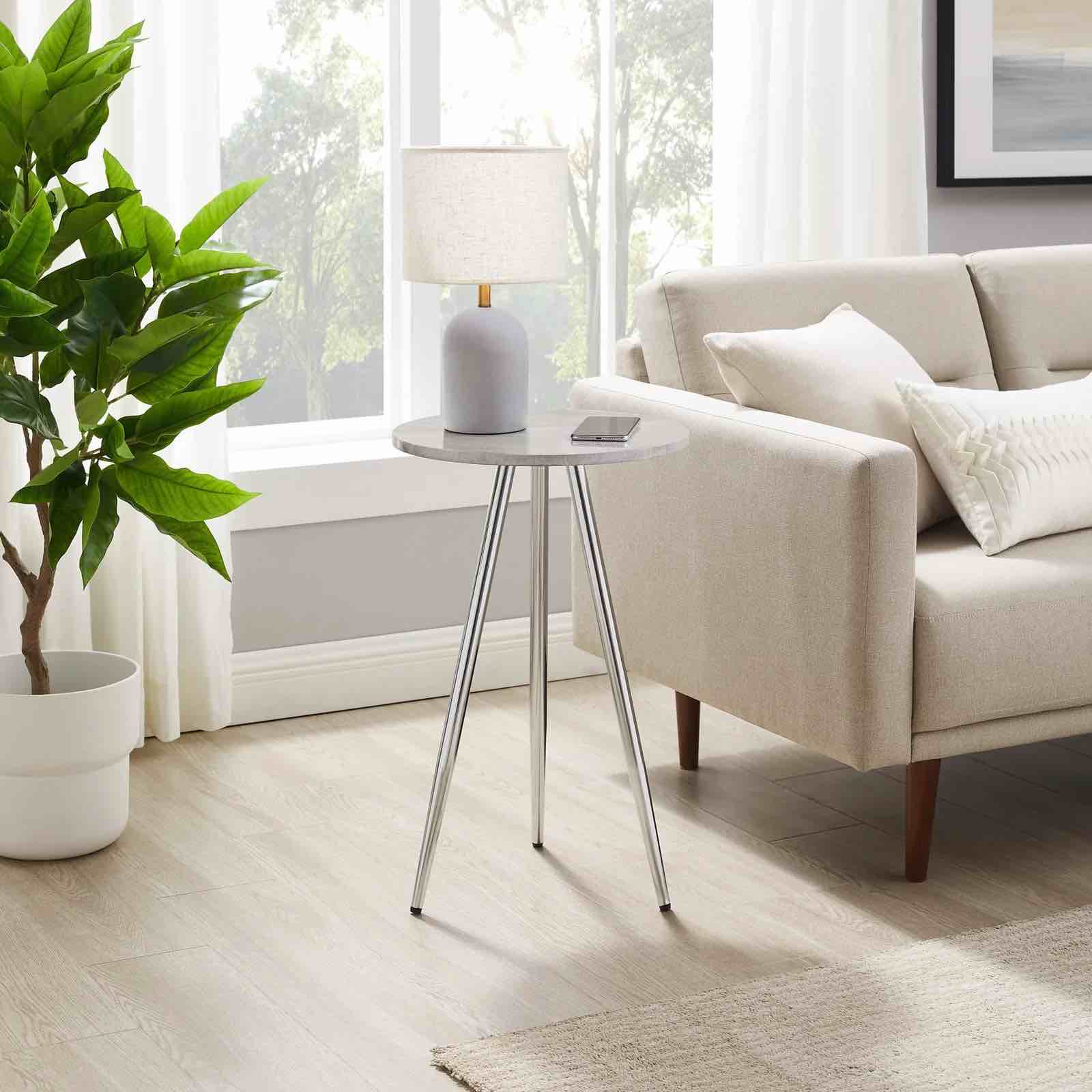 16" 3-Leg Glam Side Table - Grey UV Marble/ Chrome