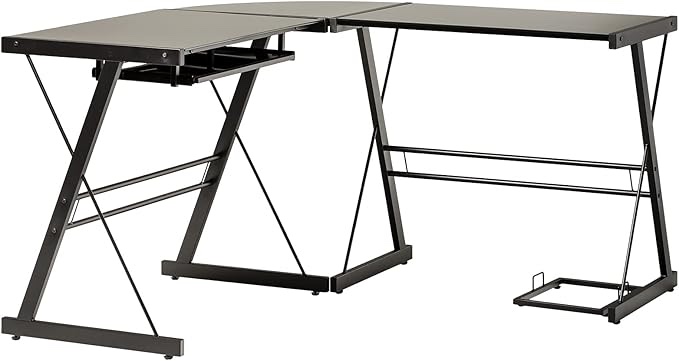 51? modern metal glass corner computer desk - black