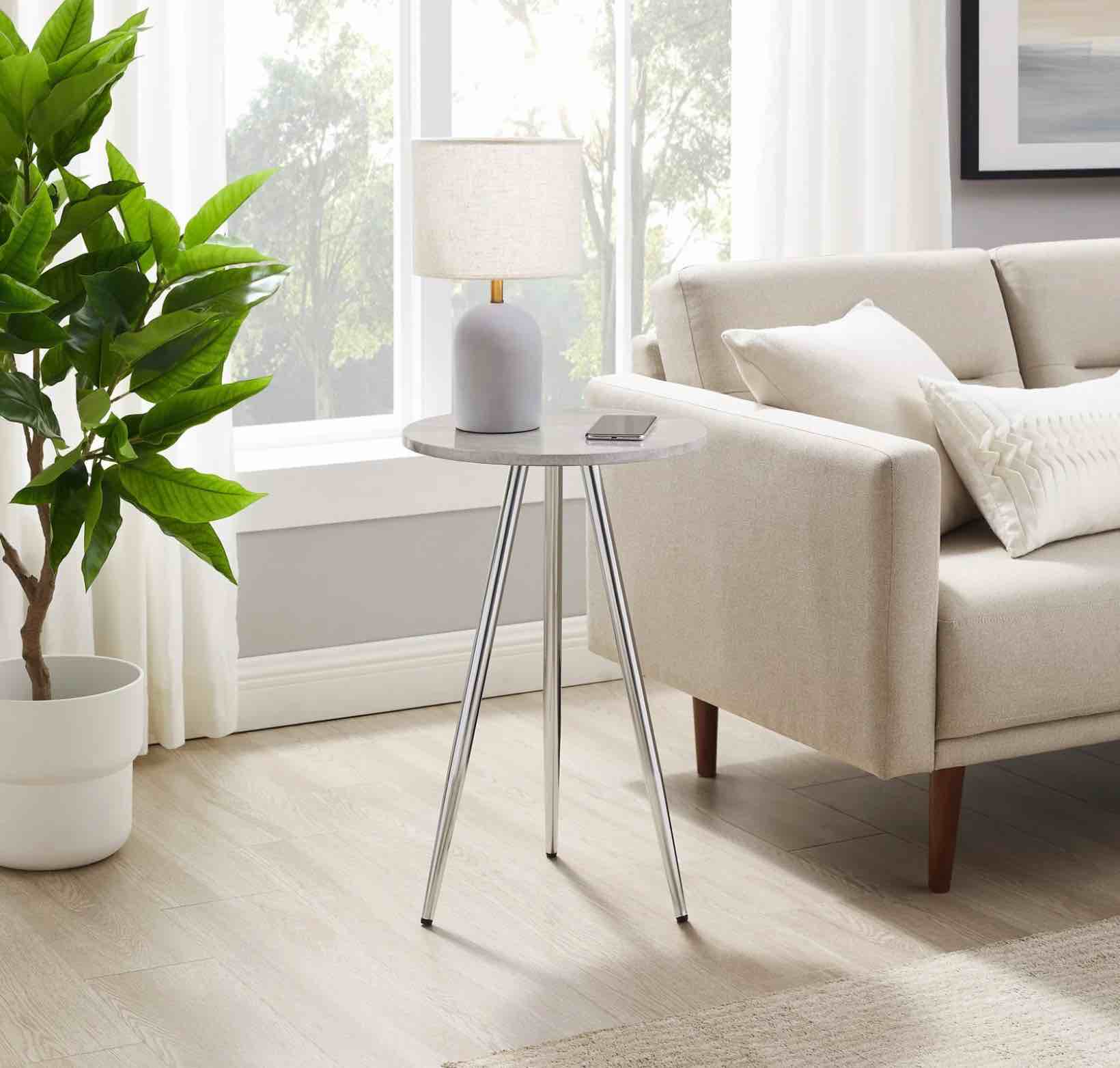 16" 3-Leg Glam Side Table - Grey UV Marble/ Chrome