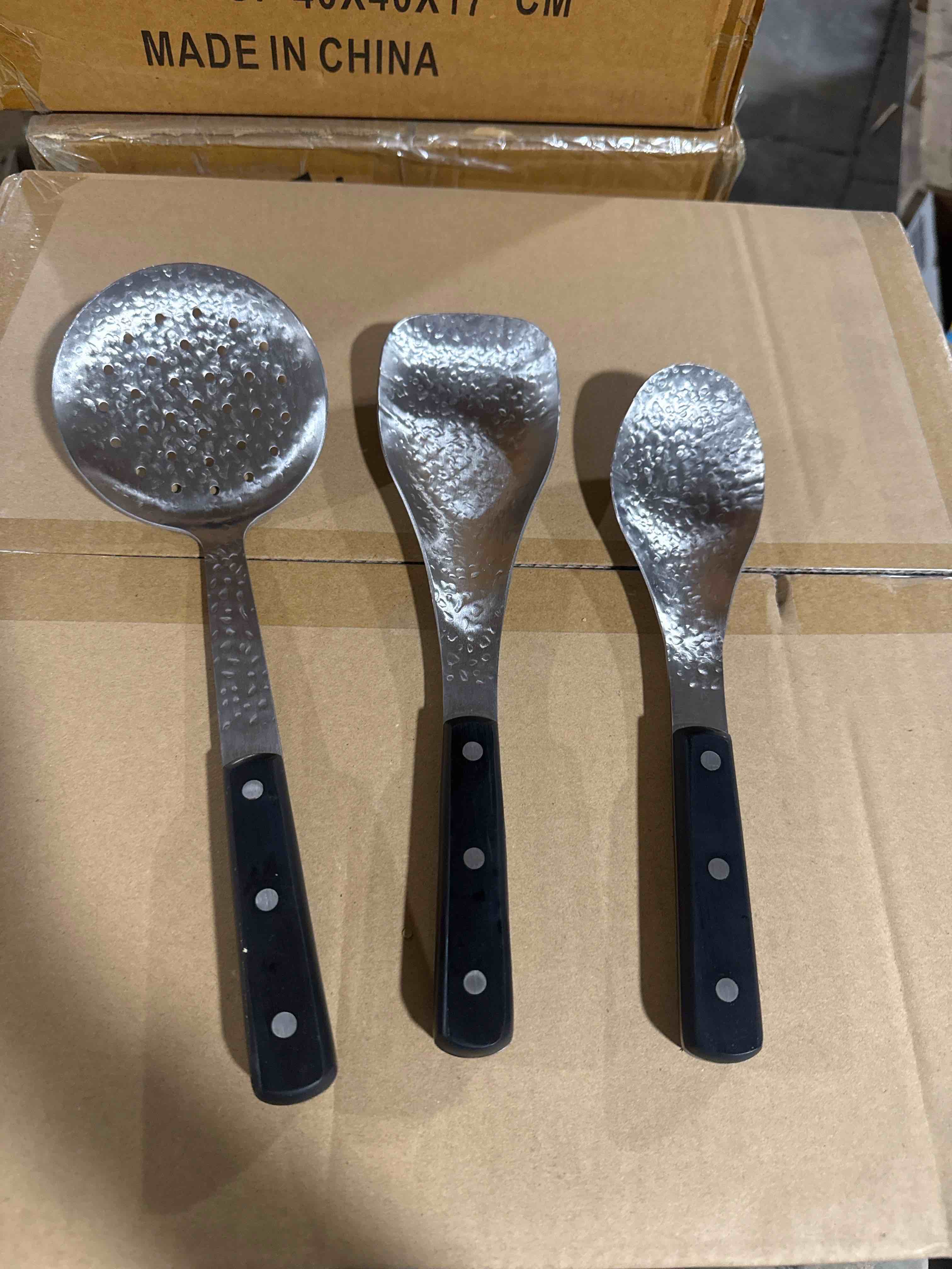 Condition photo showing Brand New for 3 pc hammered utensil set