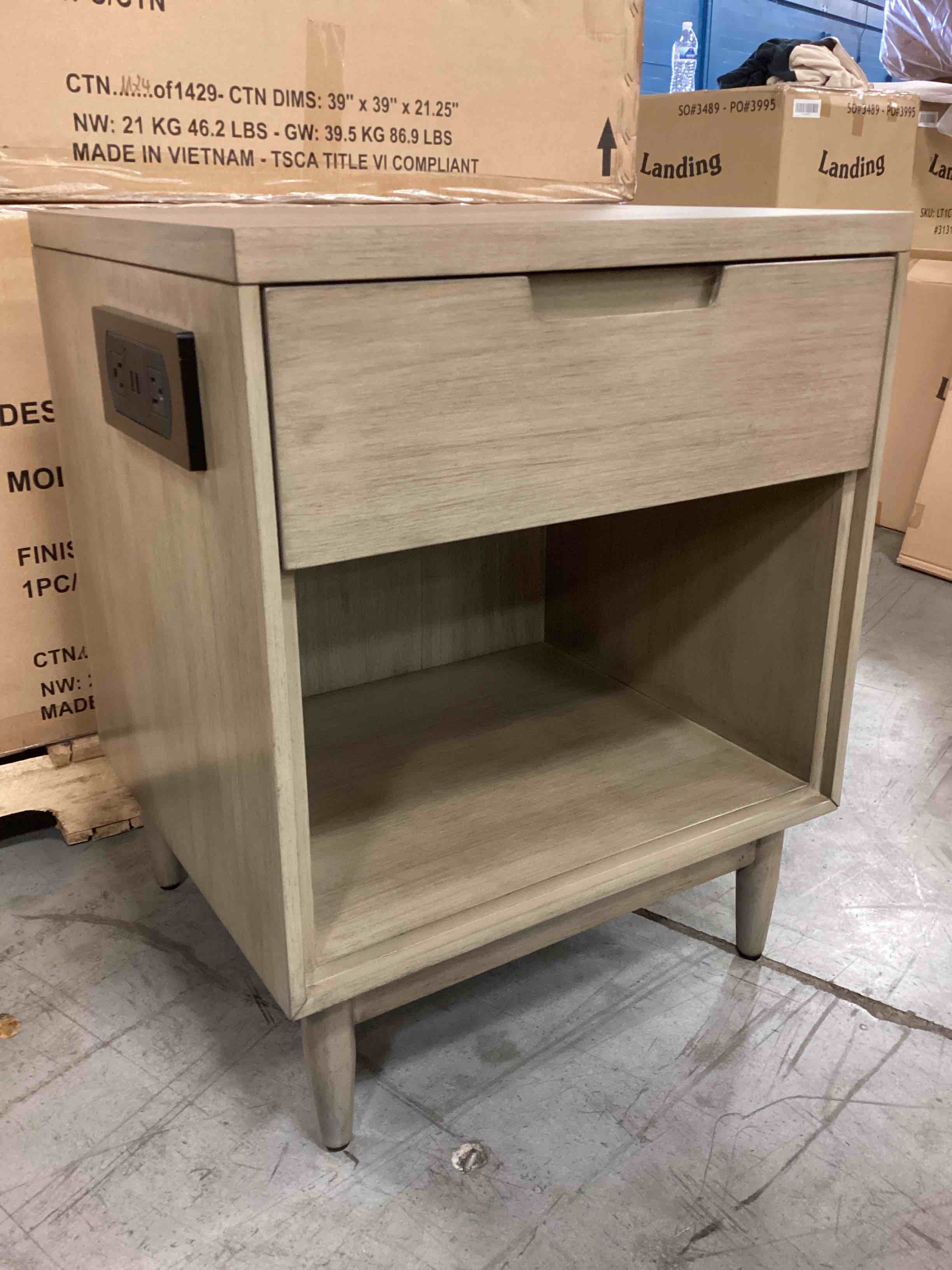 Landing Phantom Cocoa 1-Drawer Night Stand With Left Side Charging Station, 20in x 18in x 25in