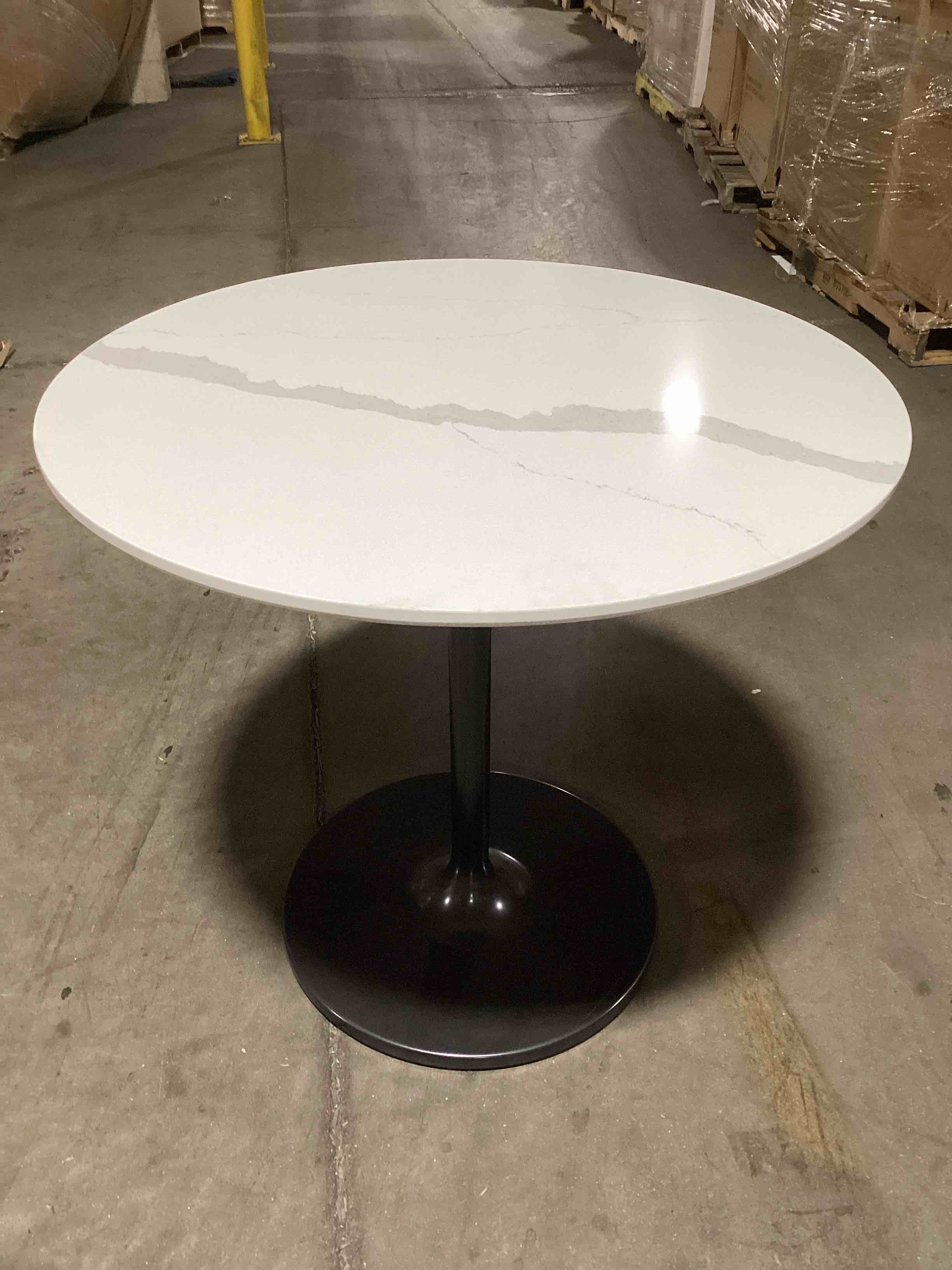 Landing 32in Round Faux White Marble Dining Table With Charcoal Gray Metal Base (2 Boxes) 