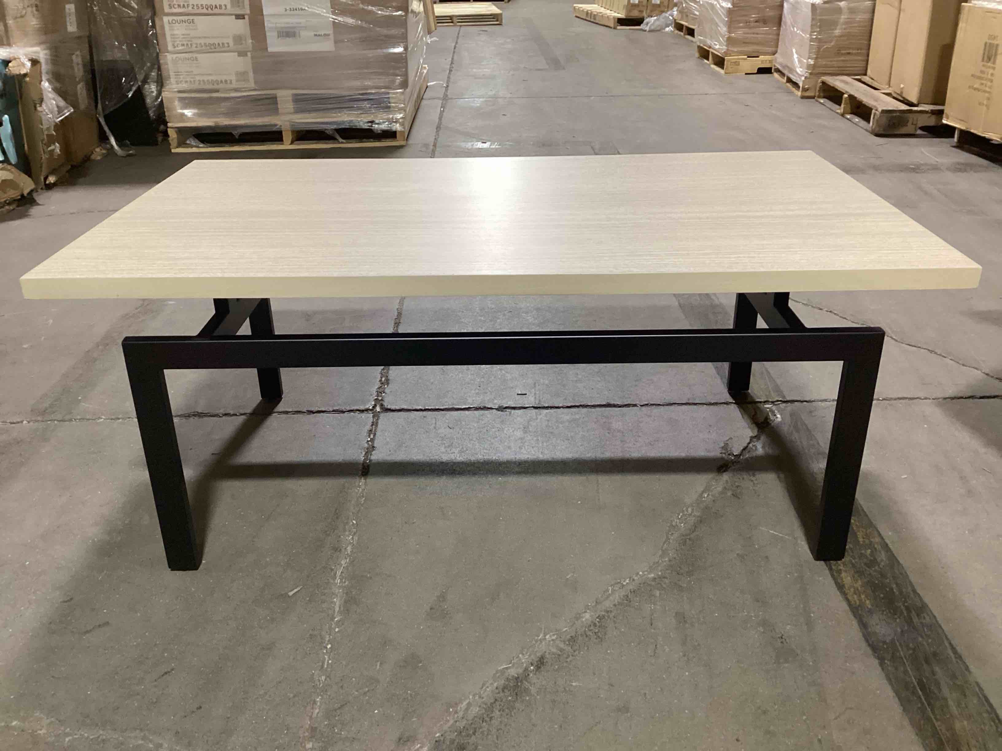 Landing White Walnut Coffee Table With Black Metal Frame, 44in x 26in x 18in