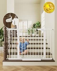 Cumbor 35.1-55" Wide No Bottom Bar Baby Gate for Stairs, 2-in-1 Auto Close Dog Gate Indoor, Hardware