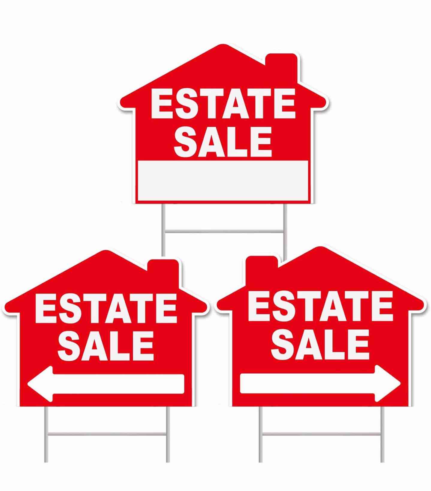 Estate Sale Signs, 3-Pack 17"x13" Double-Sided Signs, Corrugated Plastic, H-Metal Stakes, For Sale By Owner Yard Sign, House For Sale