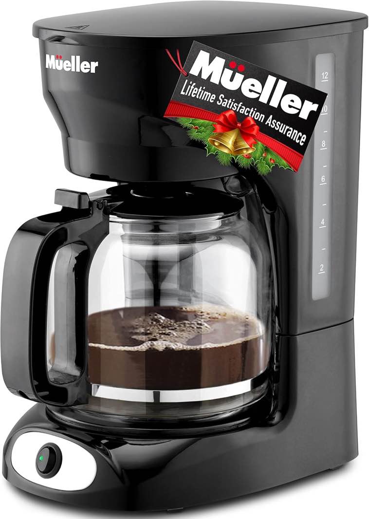 Mueller 12-Cup Drip Coffee Maker | Borosilicate Carafe, Auto-Off, Reusable Filter, Anti-Drip, Keep-Warm Function