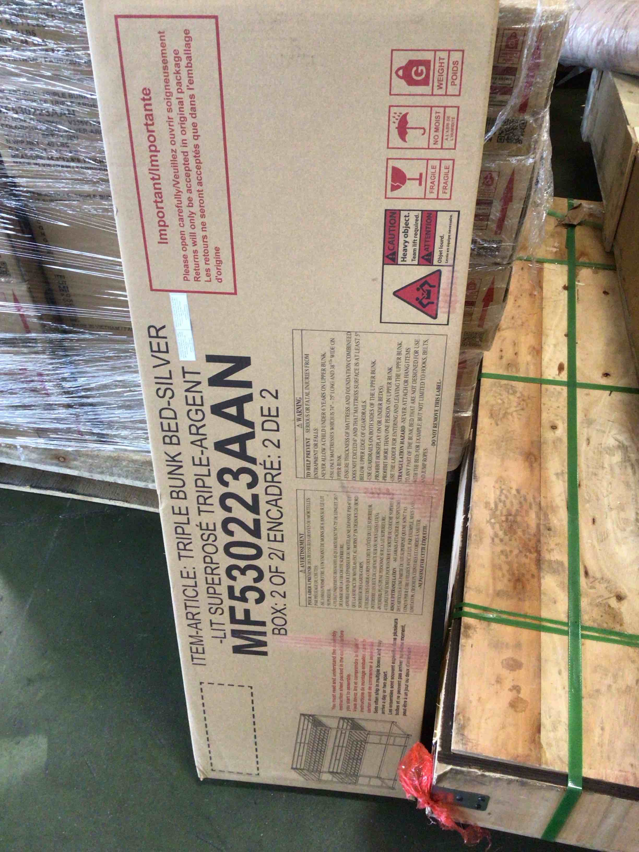 Condition photo showing Good Condition for ((incomplete sets,box 2/2)) modern metal triple bed with built-in ladder for kids (silver-cannot be split, twin)