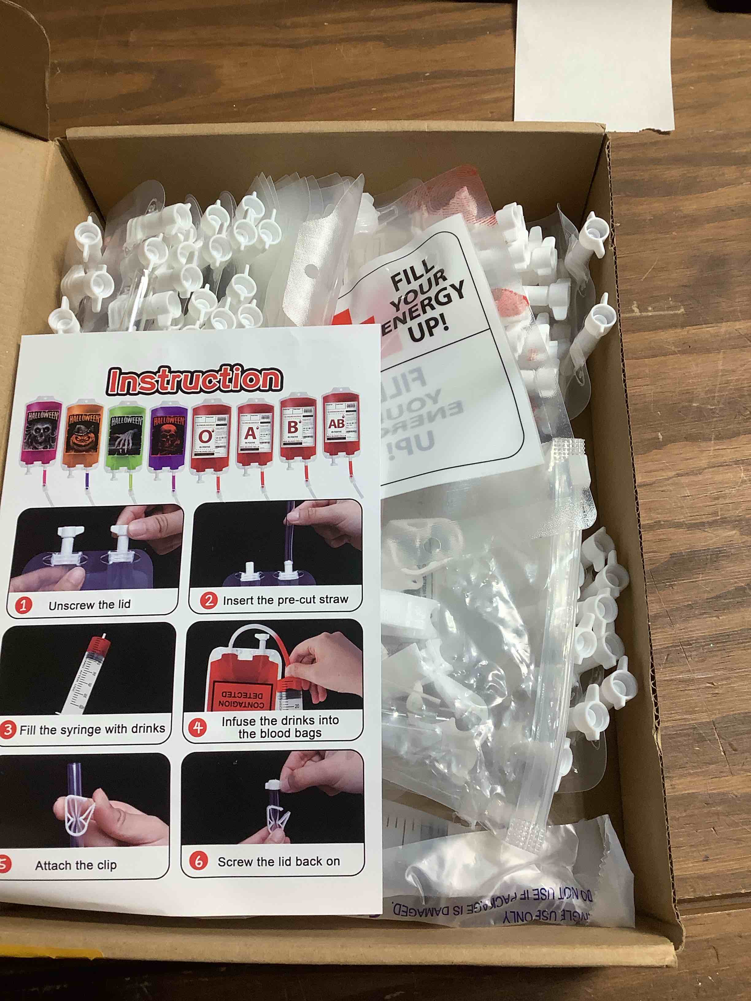 Condition photo showing Good Condition for MGparty 48 Packs Halloween Blood Bags for Drink Halloween Party Decoration Drink Pouches Juice Containers for Zombie Vampire Theme Party Props (48pcs Bags, 48 Clips, 3 Syringes)