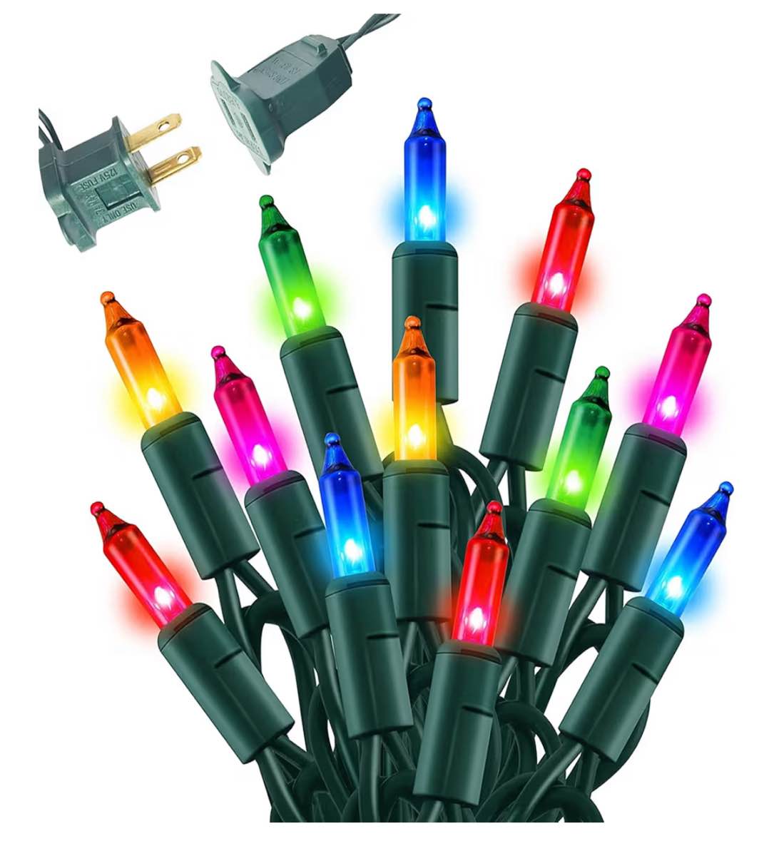 3Pack of 50 Multicolor String Lights with Green Wire,Connectable 13ft 120V Waterproof Incandescent Lights, Outdoor Indoor Decor