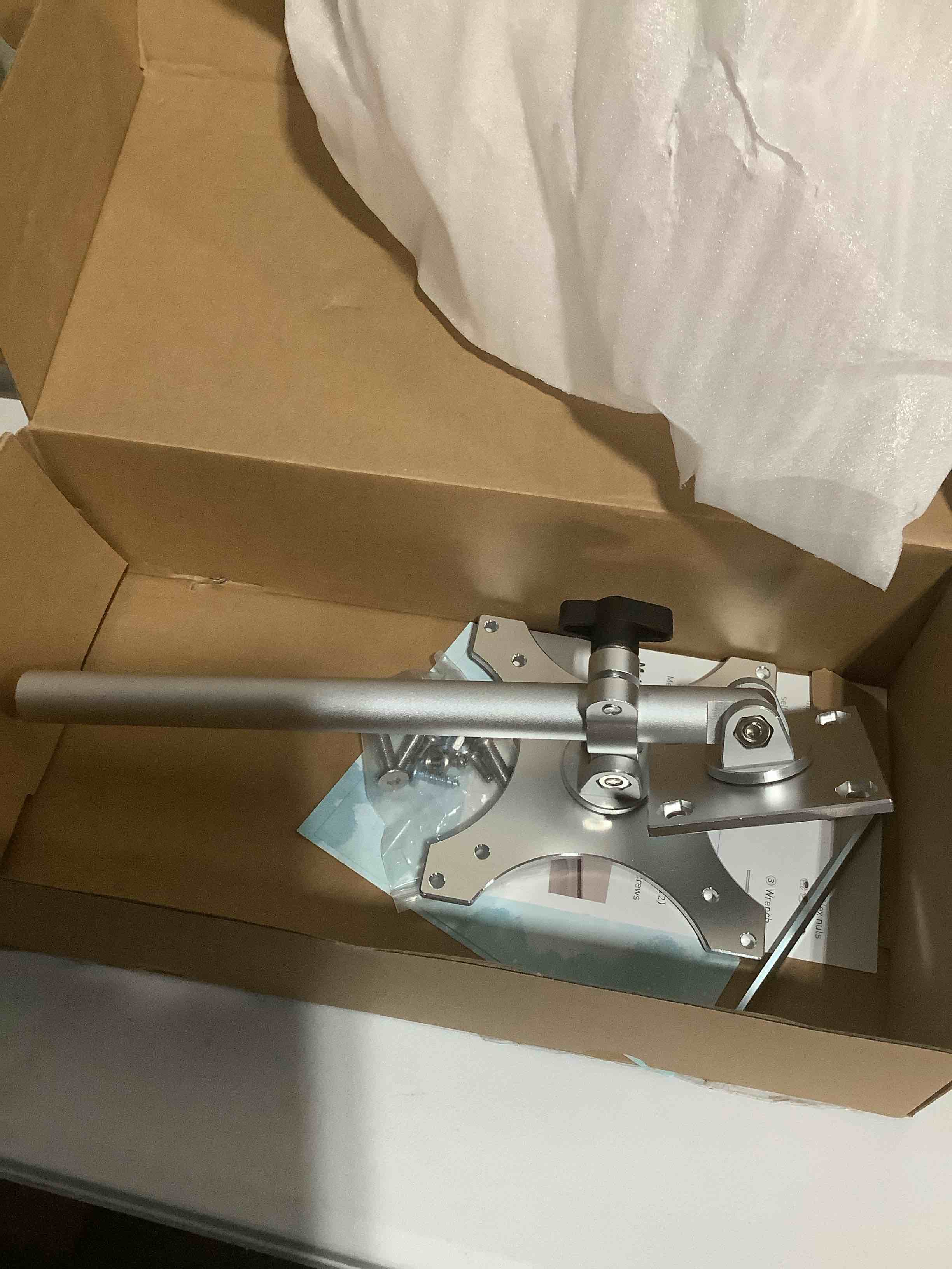 Condition photo showing Good Condition for Kitchen Under-Cabinet Mount Compatible with Echo Show 15, Adjustable Height, Rotatable Swivel Tilt Mount, Forward and Stowed for Saving Space, Silver length adjustable-S