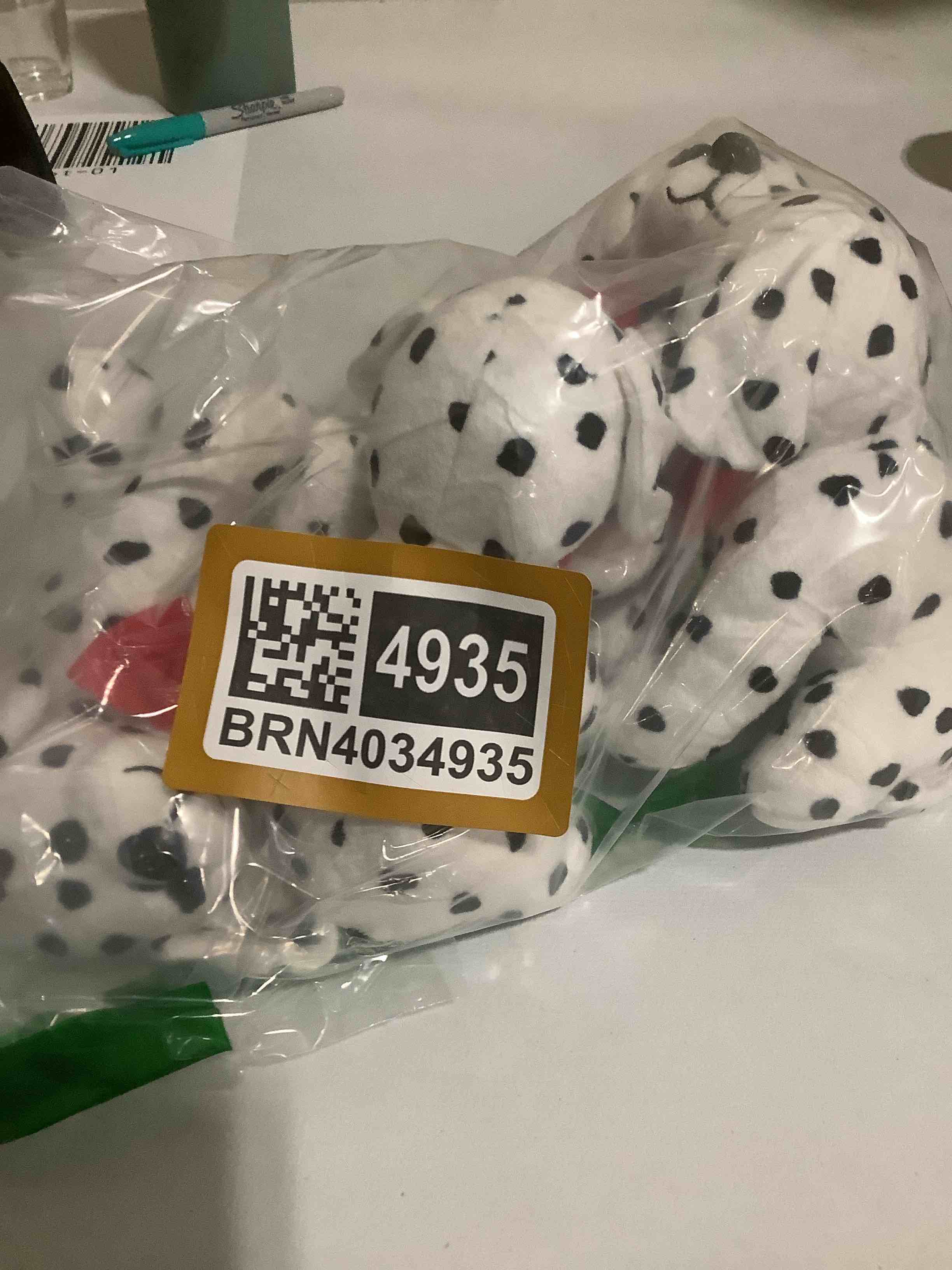 Condition photo showing Good Condition for Kathfly 4 Pieces Halloween Plush Dog Dalmatian Stuffed Animal Dalmatian Dog Spotted Puppy Sitting Stuffed Animal for Halloween Birthday Party Favor, 5.7 Inch