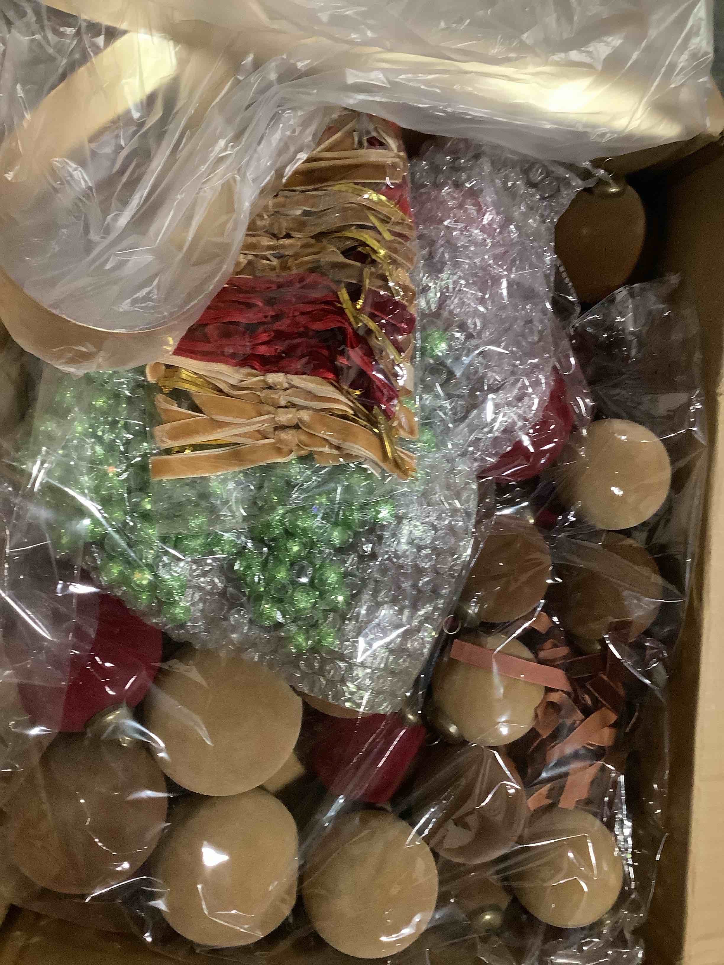Condition photo showing As Is for 97 Pcs Velvet Ornaments for Christmas Tree Decorrations Include 60 Flocked Ball Ornaments 18 Velvet Ribbon Bows 18 Glitter Berry Picks 1 Top Star for Xmas Holiday Tree Decor