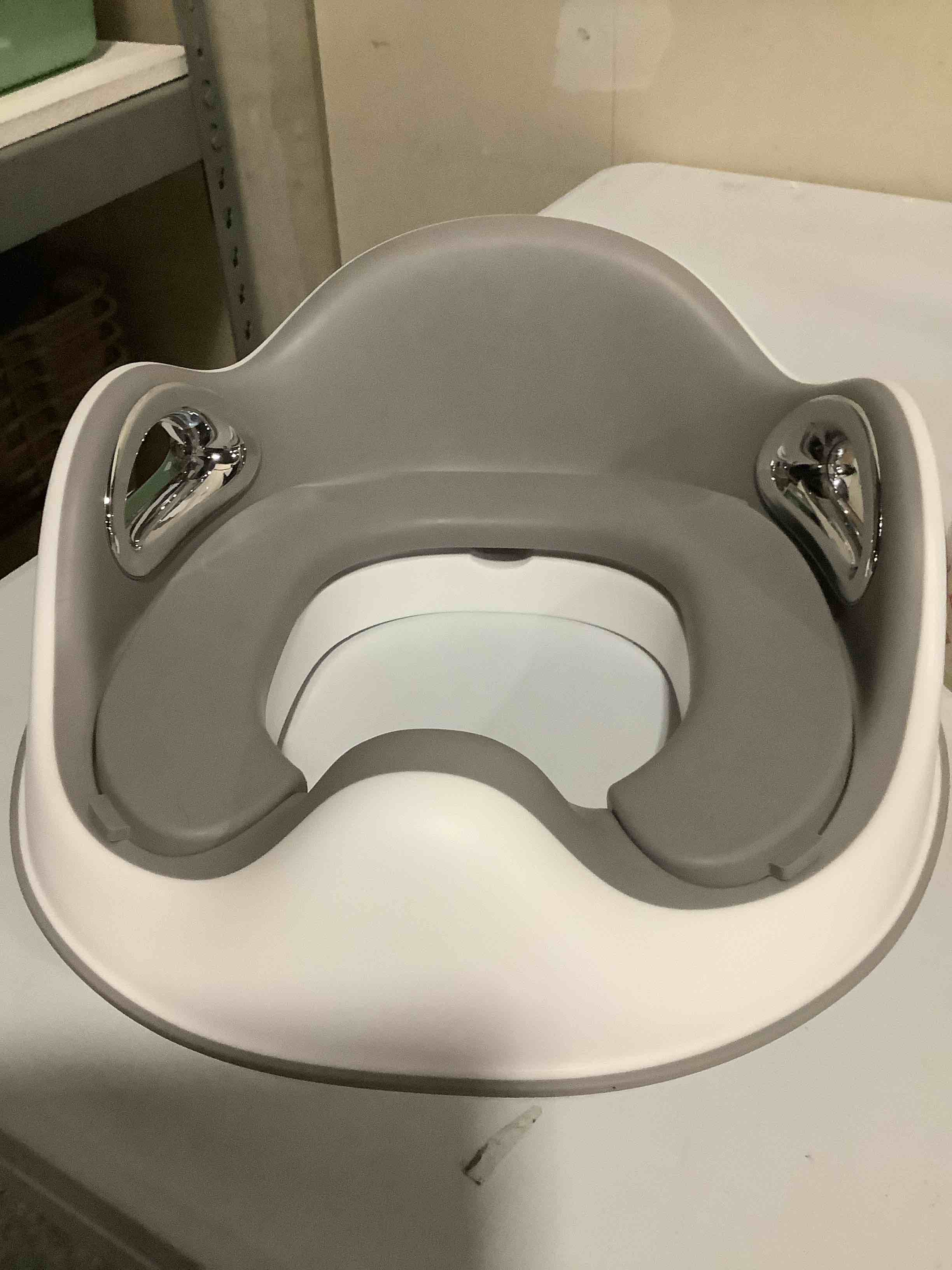 Condition photo showing As Is for Potty Training Toilet Seat, Toddler Toilet Seat Attachment with Safety Handles, Detachable Soft Cushion, Anti-Slip Design and Splash Guard, Baby Potty Seats for Kids, Boys and Girls (Grey)