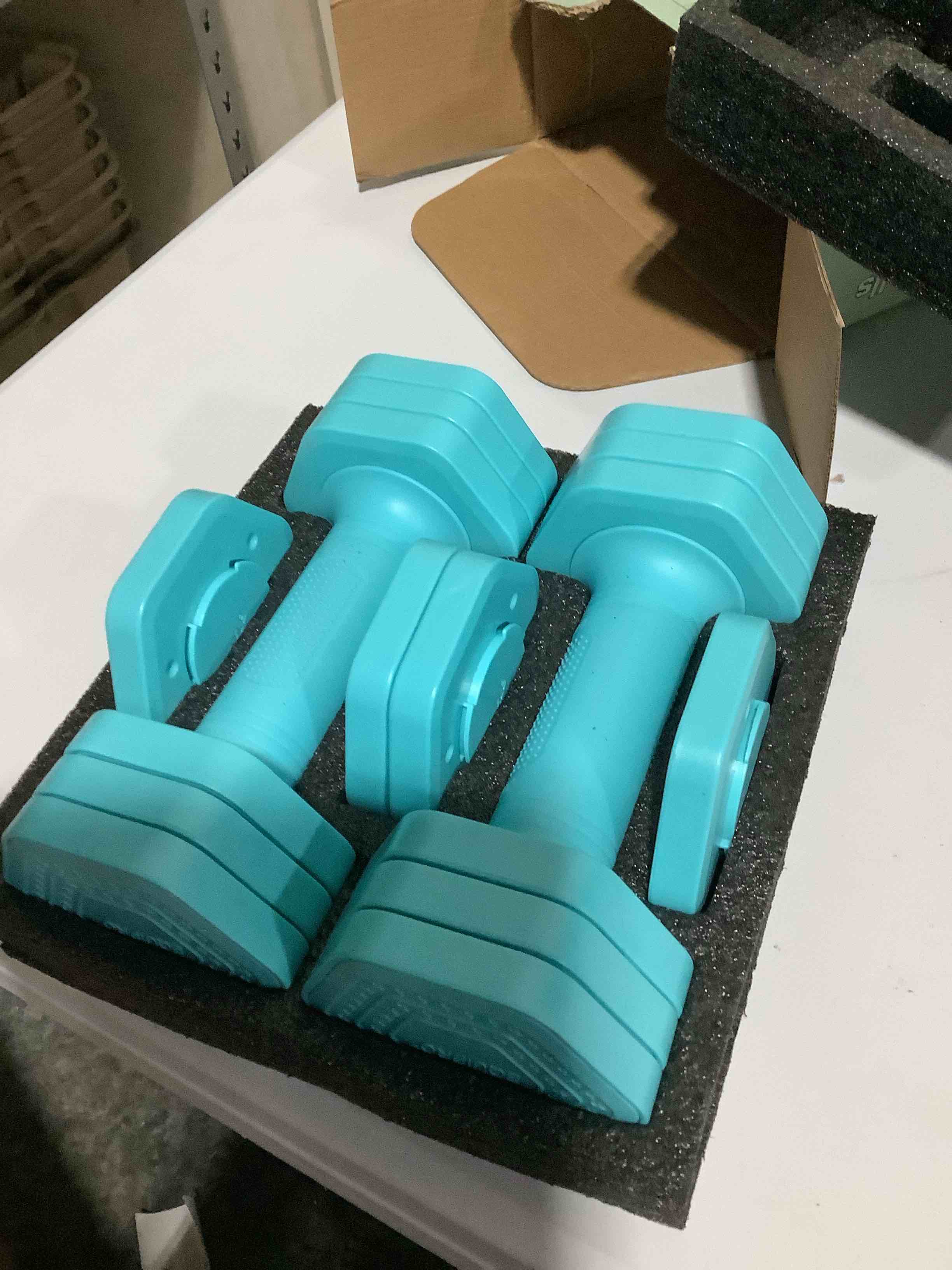 Condition photo showing Good Condition for Adjustable Dumbbell Set, 4 in 1 Free Weights Dumbbells Set for Women, Weights for Women at Home, 2lb 3lb 4lb 5lb with TPU Soft Rubber Handle for Home Gym Exercise Training Blue