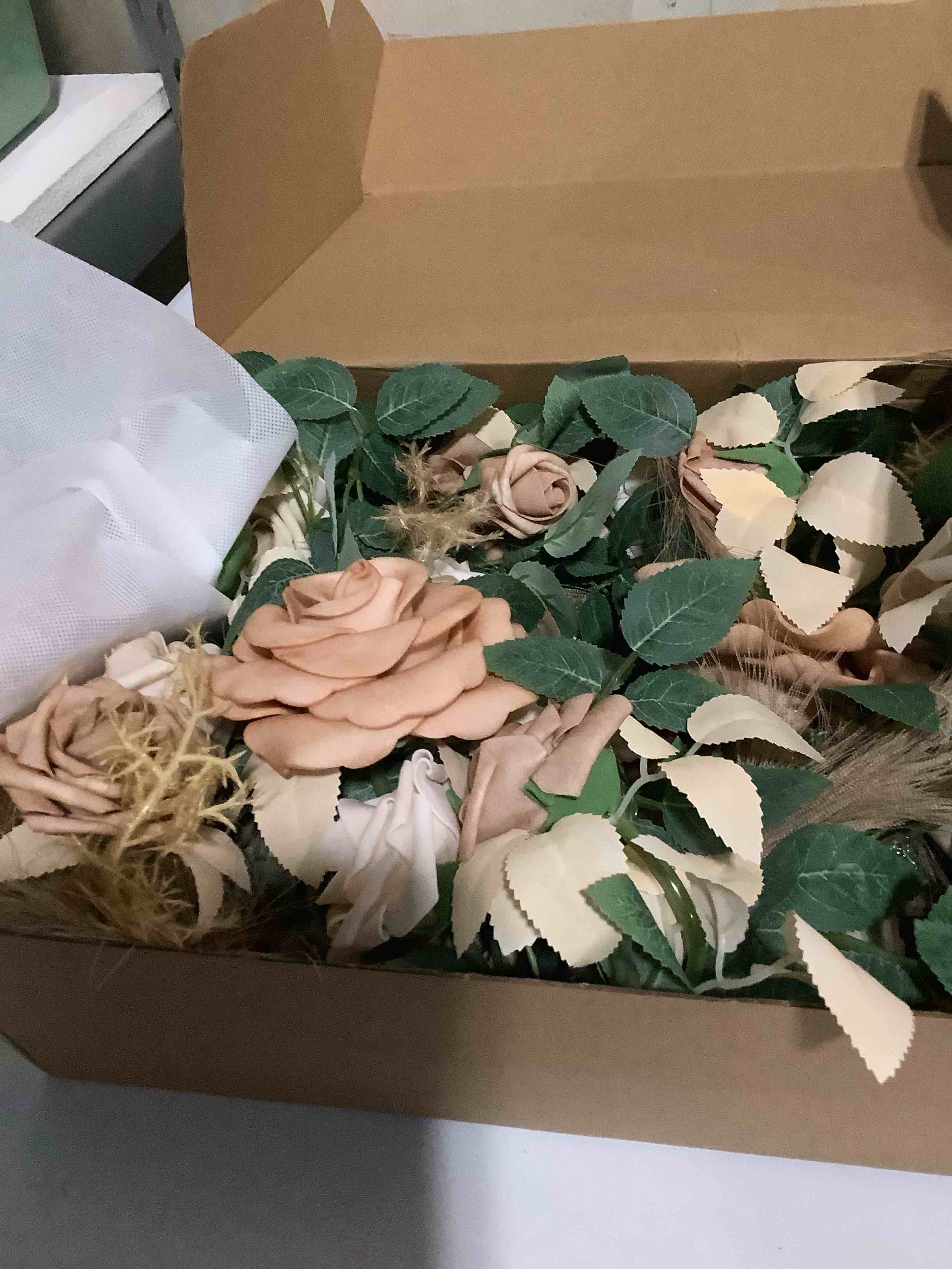 Condition photo showing Good Condition for Ling's moment 2PCS Beige Artificial Flower Garland Wedding Arch Flowers Ivory Floral Swags Table Centerpieces Greenery Arrangements for Sweetheart Table Easel Wall Entryway Board Backdrop Brn-beige