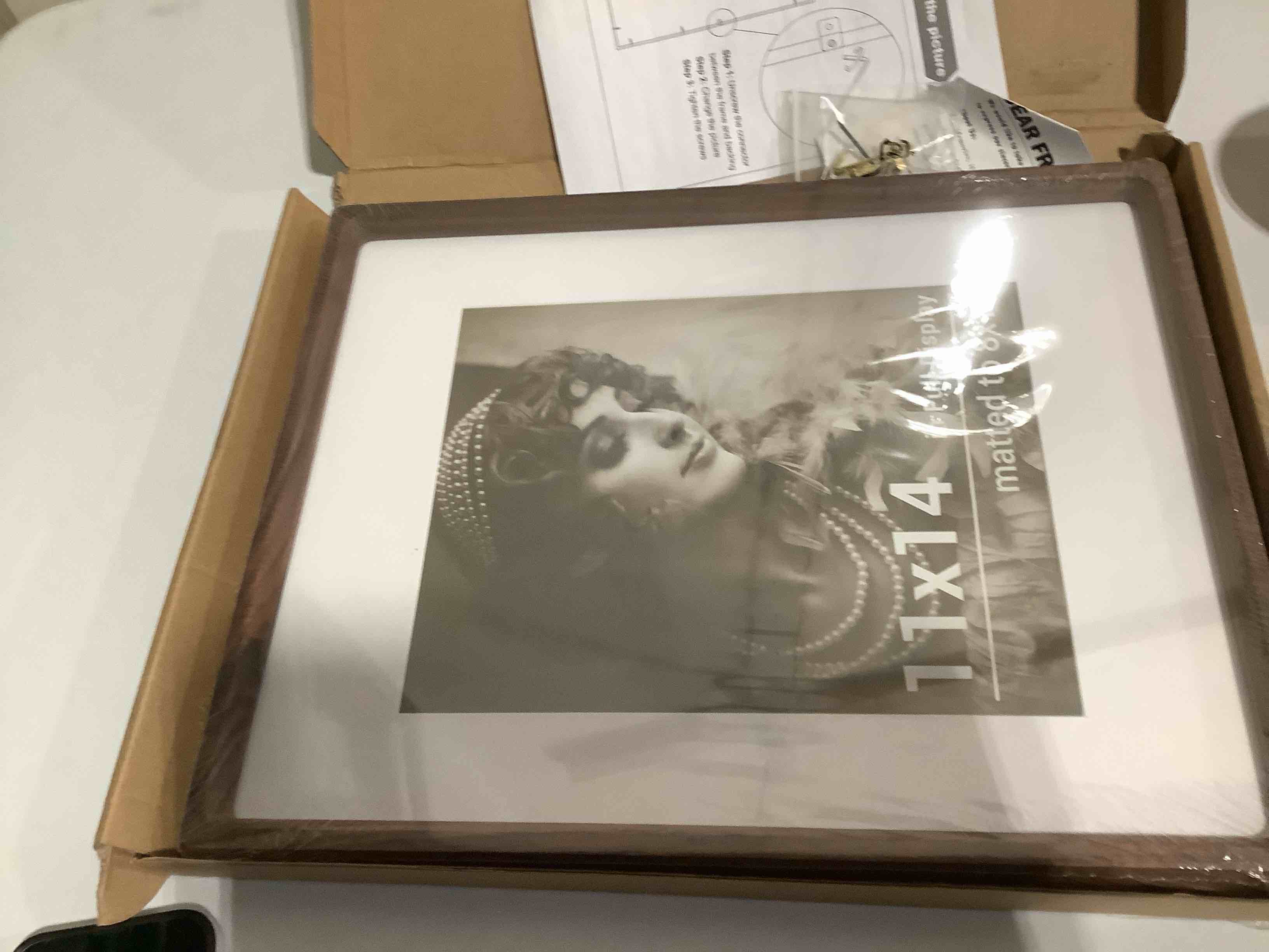 Condition photo showing Good Condition for 11x14 Picture Frame, USA-Sourced Oak Wood Photo Frames with HD Tempered Glass, Handcrafted Rounded Corner 11 x 14 Wooden Frames Matted to 8x10 Photos, 11x14 Frame, Horizontal or Vertical Wall Display