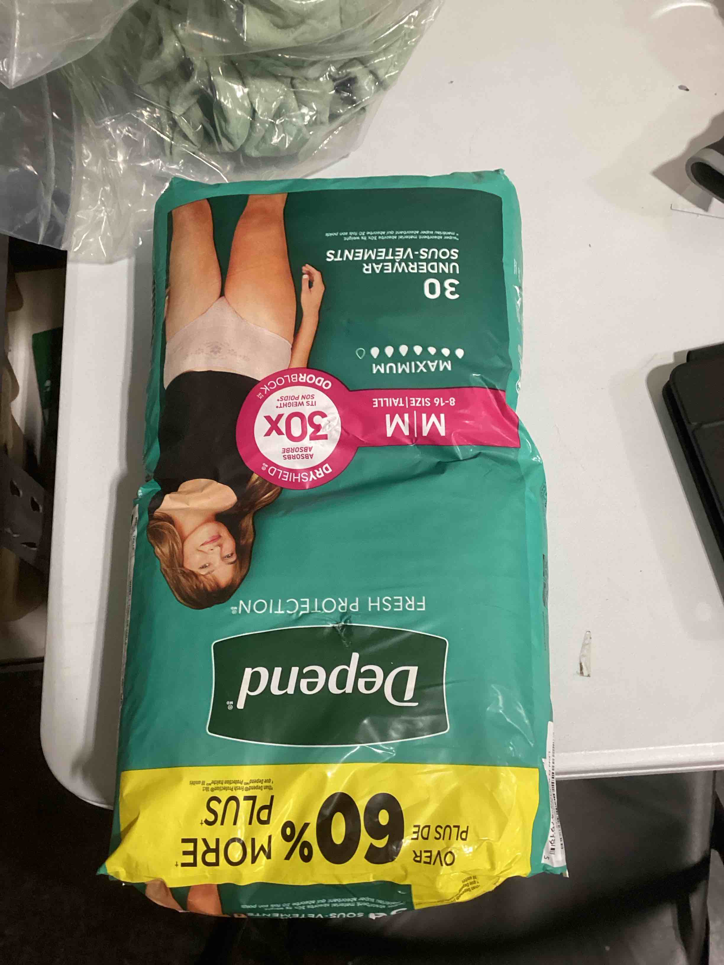 Condition photo showing New/Like New for Depend Fresh Protection Adult Diapers, Incontinence & Postpartum Bladder Leak Underwear for Women, Disposable, Maximum, Medium, Blush, 30 Count, Packaging May Vary Medium 30