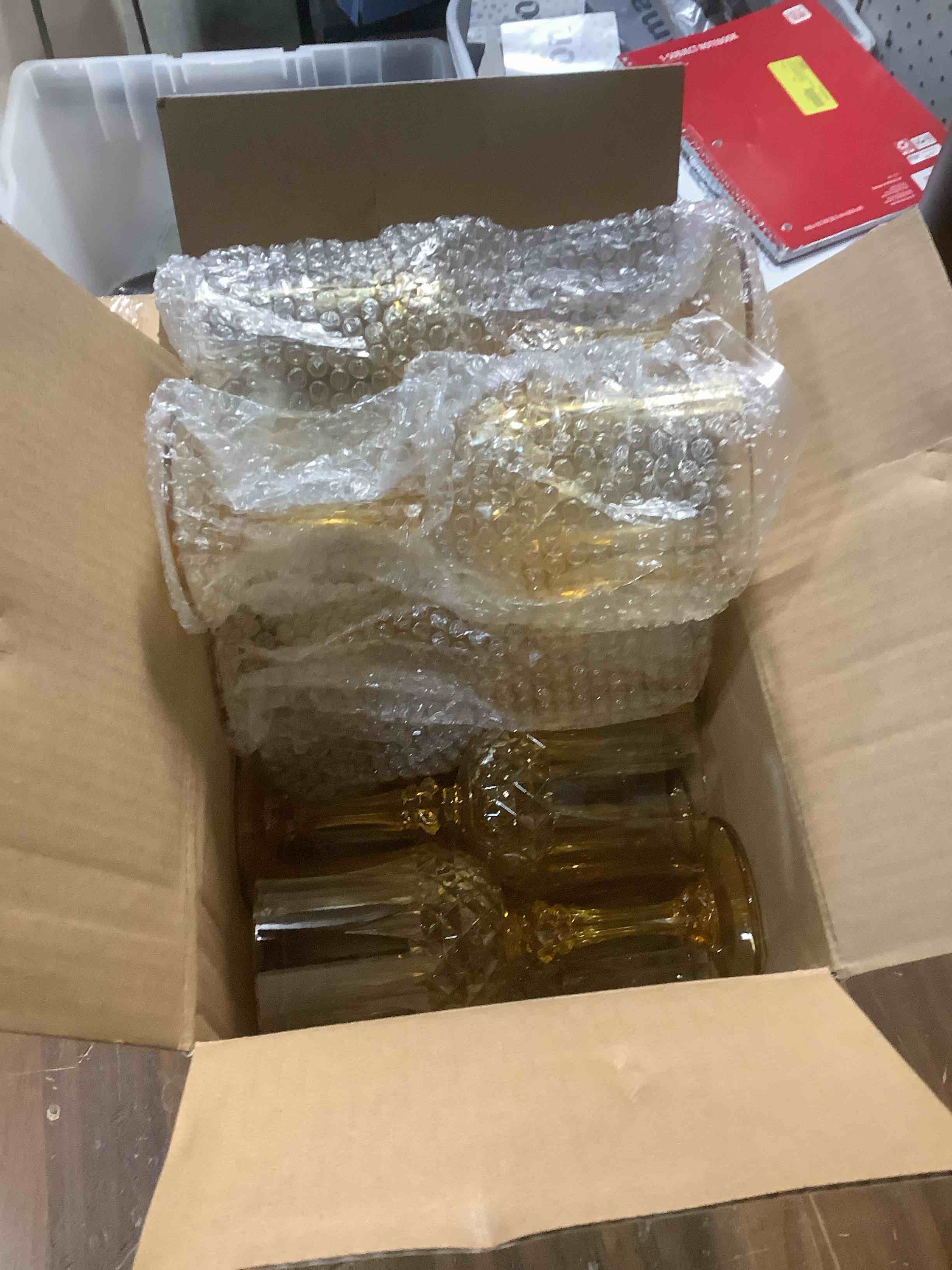 Condition photo showing Good Condition for XUWAIDSGN 16 Pcs 7oz Plastic Vintage Wine Glasses Drinking Glasses Unbreakable Wedding Glassware Crystal Water Goblets Reusable Drinkware Vintage Champagne Flutes (16, Amber) Amber 16