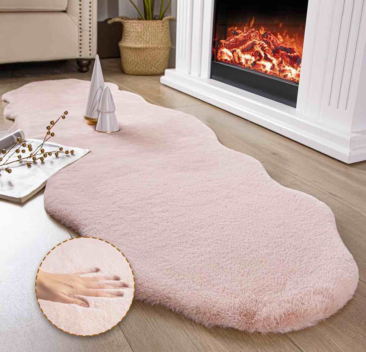 ashler home deco ultra soft faux rabbit fur chair couch cover area rug for bedroom floor sofa living room pink 2 x 6 feet