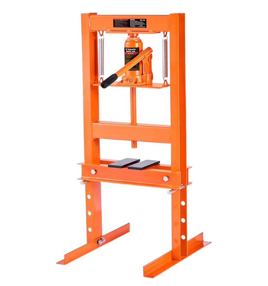vevor hydraulic shop press, 6 ton/13000lbs, h-frame, 4-hold adjustable height, with movable plates, for garage or professional users, orange