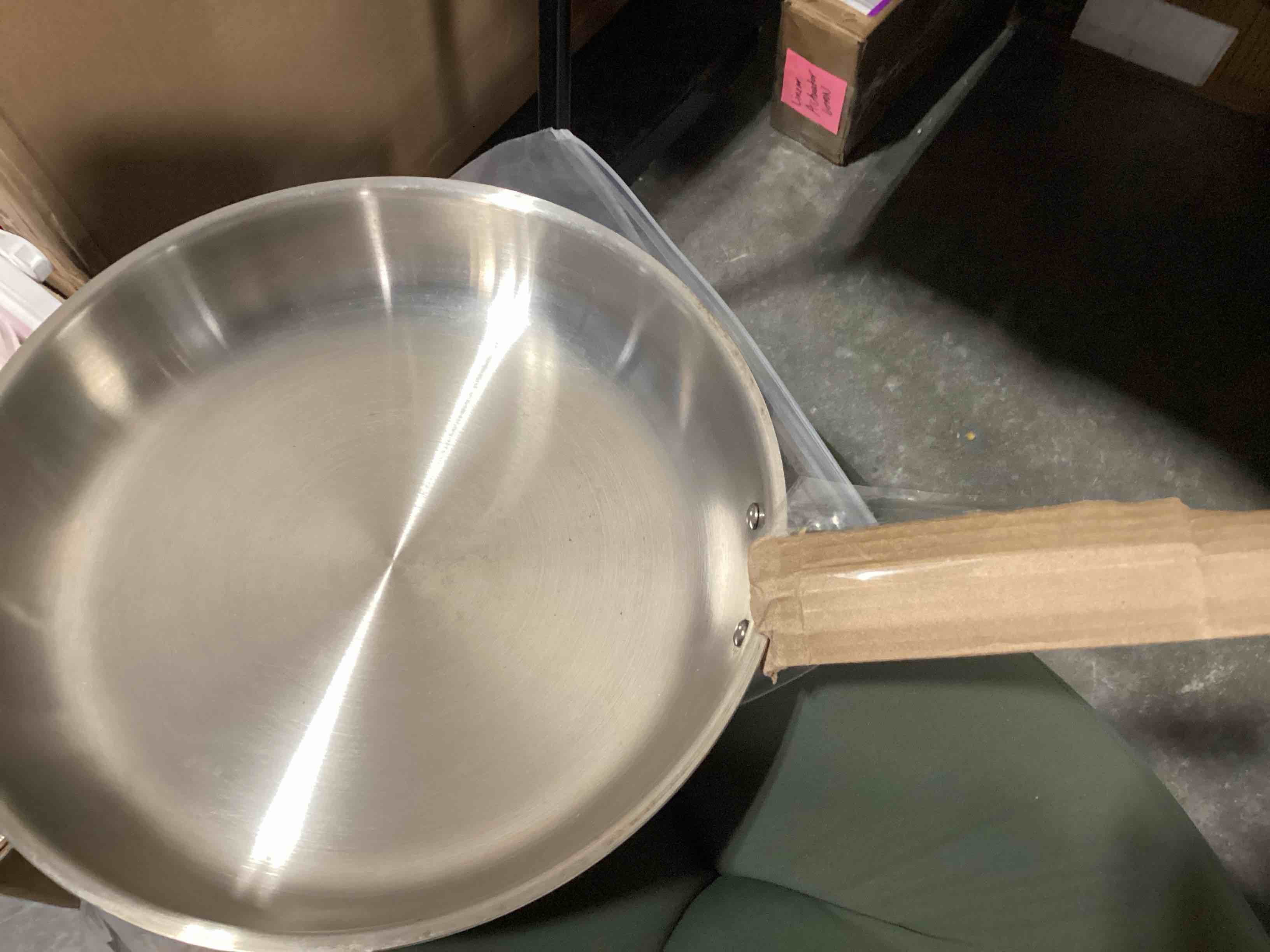 Condition photo showing Good Condition for Chef Topf 12 inch Stainless Steel Frying Pan, Full 5-Ply Clad Construction Professional Grade Pan, Brushed Finish, Induction Cooking Pan, Oven Safe, Dishwasher Safe