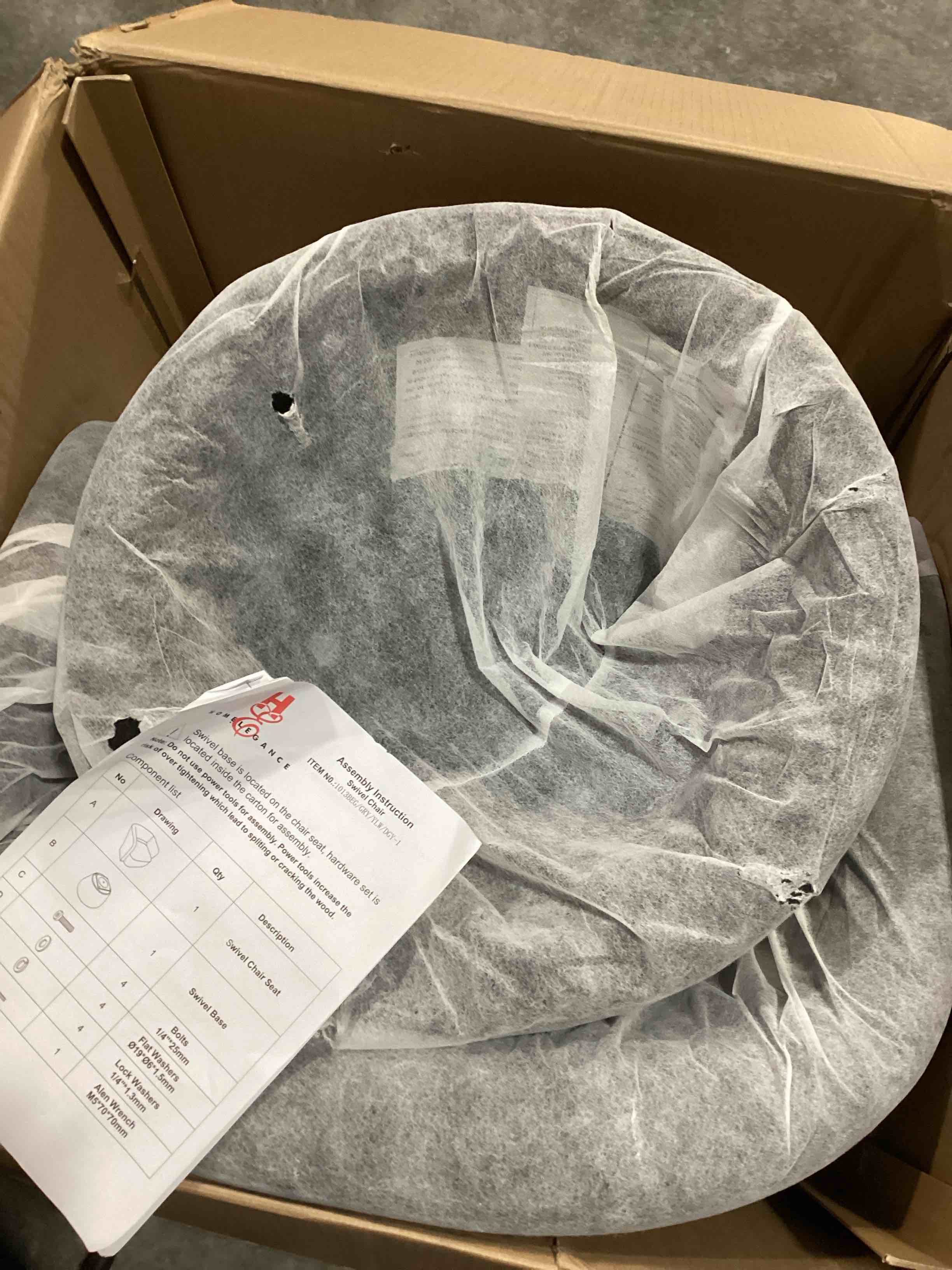 Condition photo showing New/Like New for Swivel Upholstered Barrel Accent Chair - Dark Gray