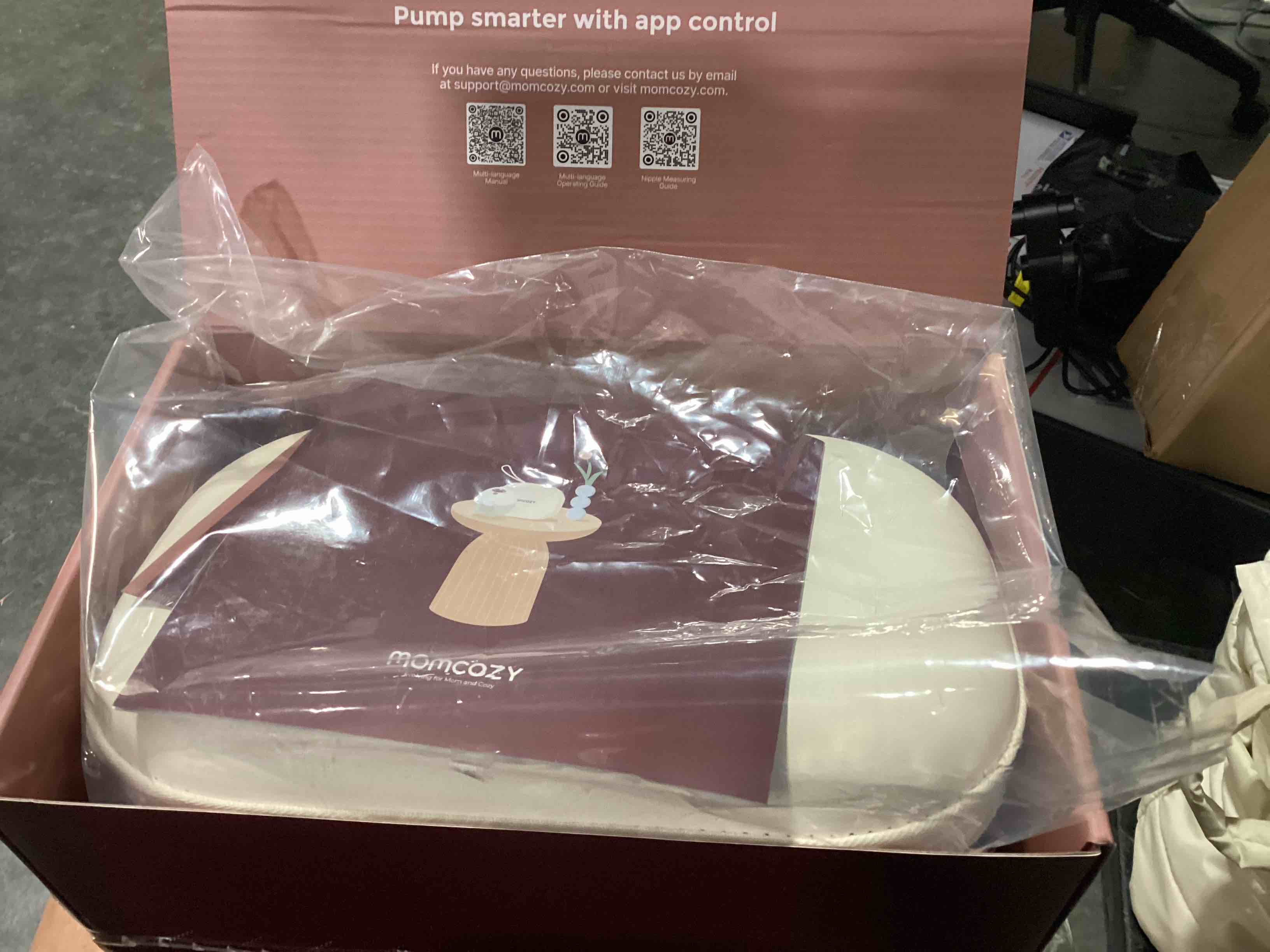 Condition photo showing New/Like New for Momcozy M5 Smart APP Controlled Wearable Breast Pump, Hands-Free Wireless Electric Pump, 3 Modes 9 Suction Levels, BPA-Free, Portable Lightweight, 24mm Flange, 2-Pack Quill Gray