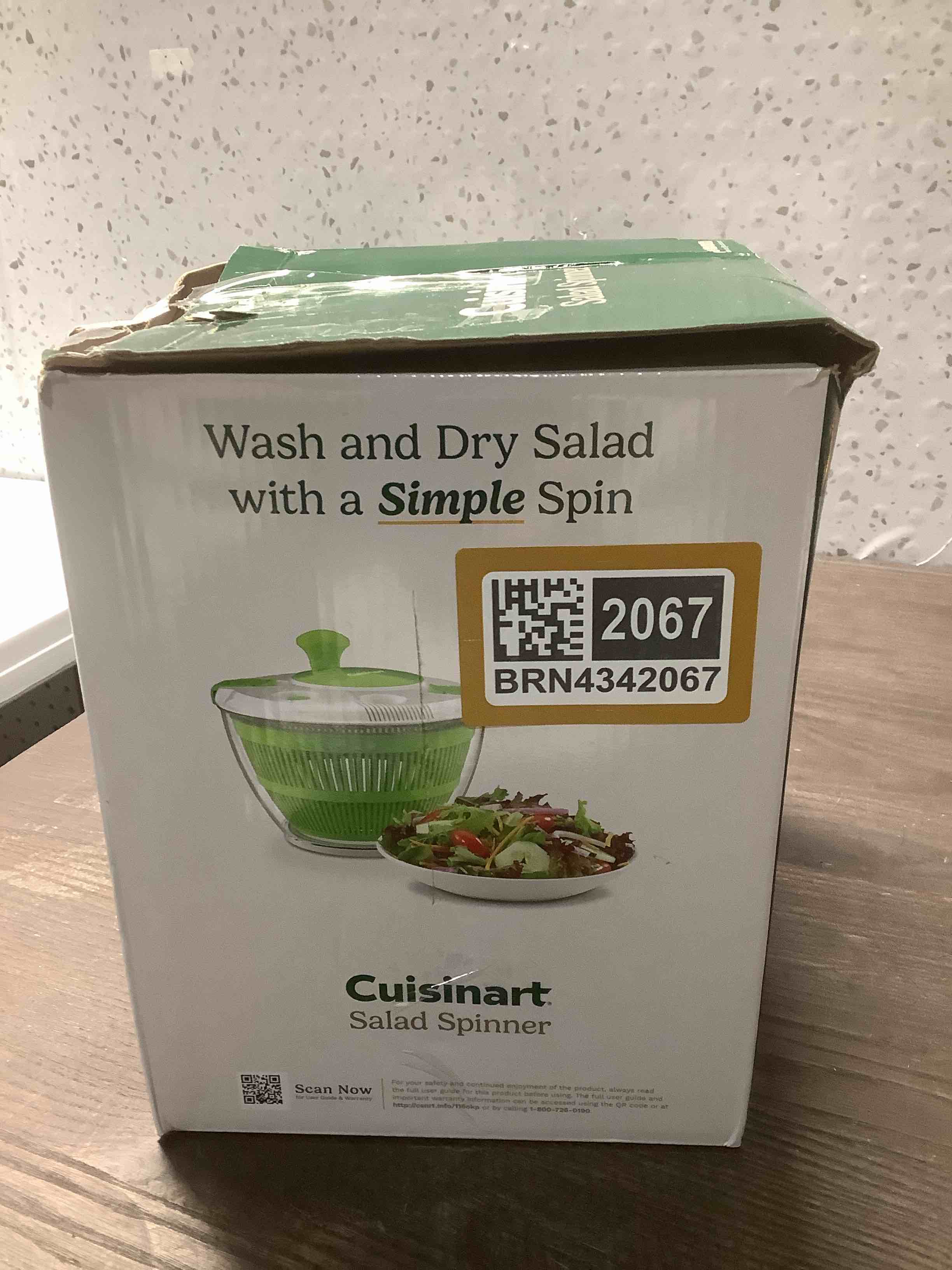 Condition photo showing As Is for Cuisinart Large Spin Stop Salad Spinner- Wash, Spin & Dry Salad Greens, Fruits & Vegetables, 5qt, CTG-00-SAS1 5 Qt-New