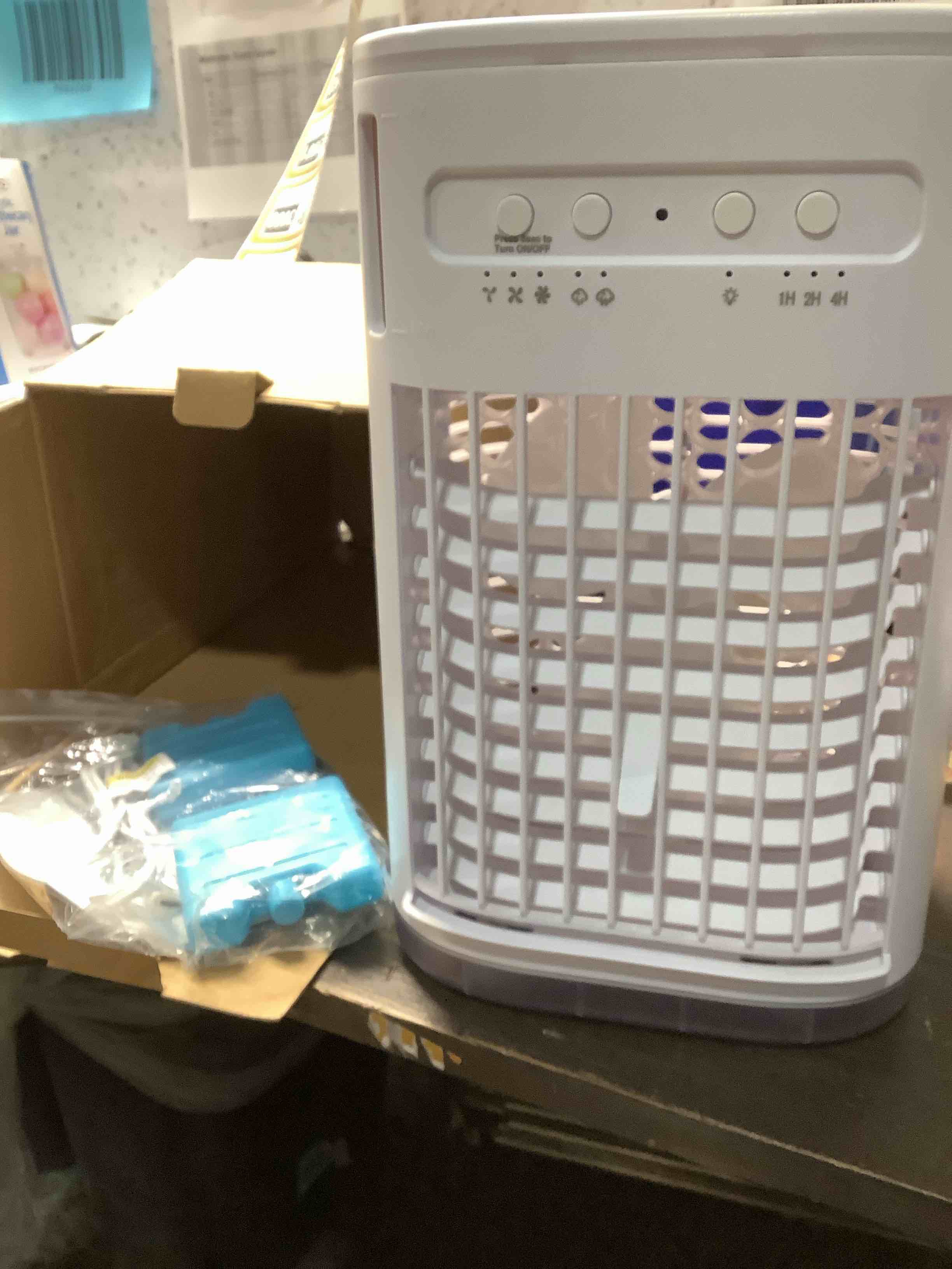 Condition photo showing New/Like New for FANCOLE 4-IN-1 Small Air Conditioner w/ 2 Ice Packs, 16.5ft Remote, 1200ML Tank, 7H Smart Timer, 3Speed & 2Cool Mist Personal Air Conditioner, 7-Color Light Portable AC Unit for Bedroom Cover 100Sq.ft