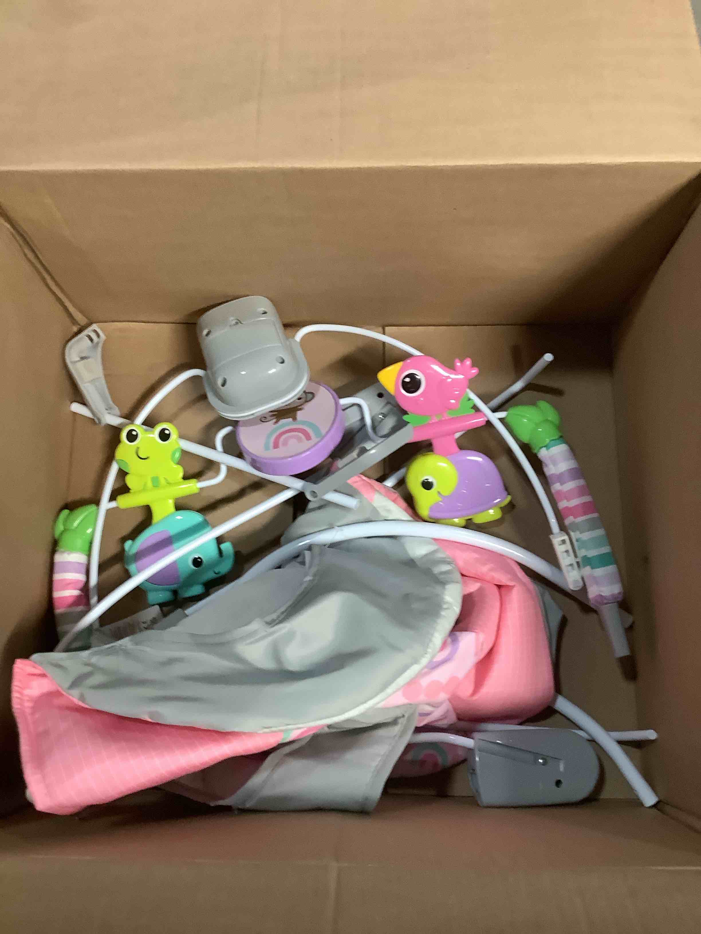 Condition photo showing Good Condition for Bright Starts Pink Paradise Portable Baby Bouncer with Vibrating Infant Seat and -Toy Bar, Max Weight 20 lbs., Age 0-6 Months