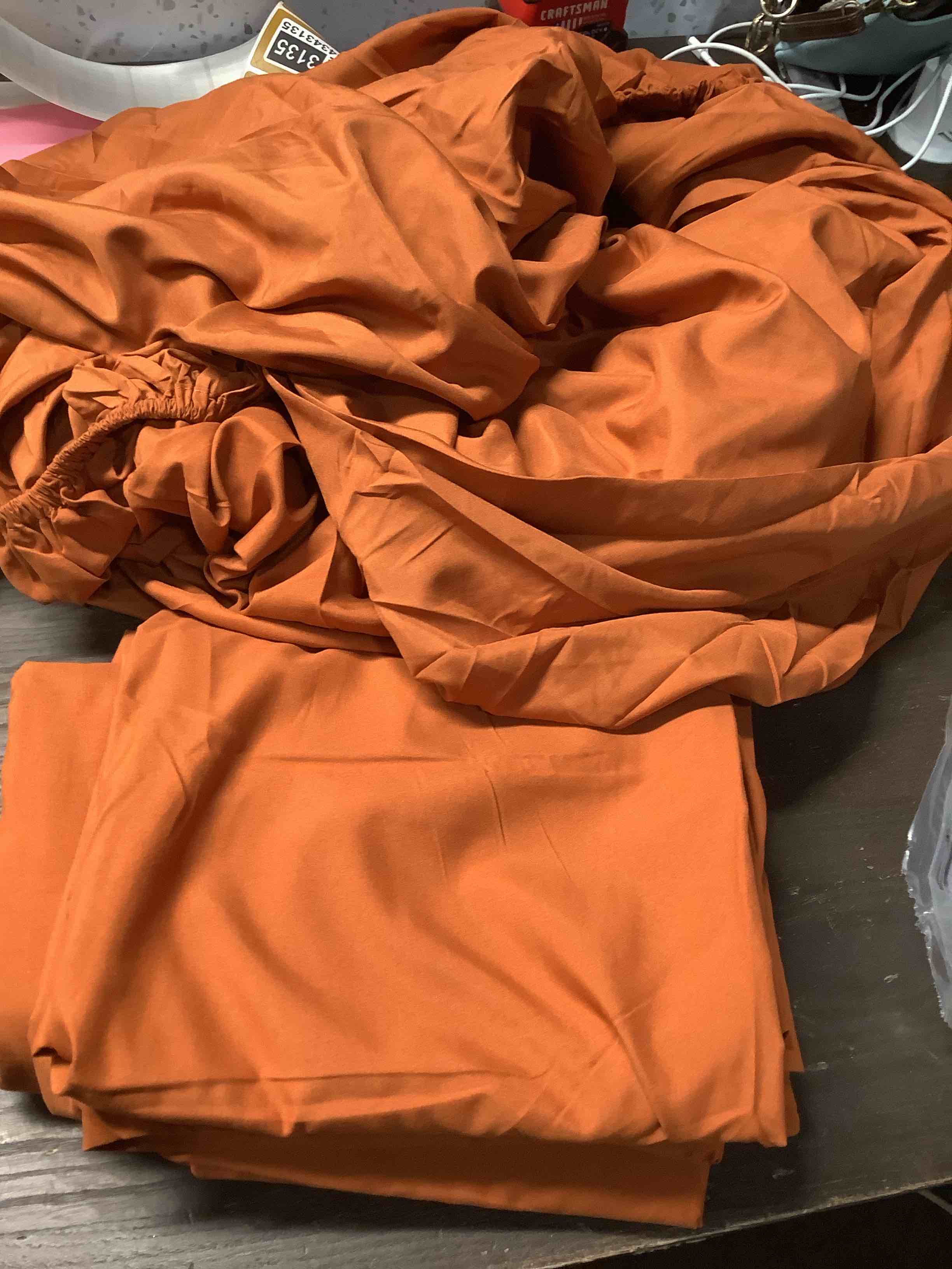 Condition photo showing Good Condition for SIMILAR ITEM - JSD Burnt Orange Queen Sheet Set with Side Pocket Corner Straps, 4 Piece Soft Microfiber Bed Sheets Extra Deep Pocket