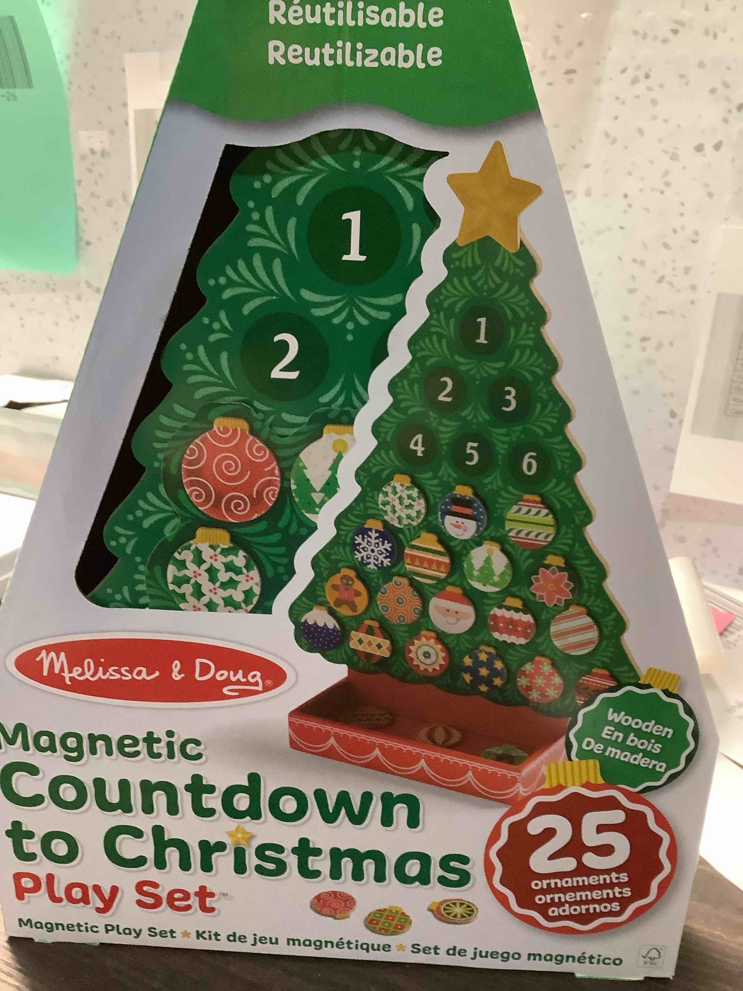 Condition photo showing New/Like New for Melissa & Doug Countdown to Christmas Wooden Advent Calendar - Magnetic Tree, 25 Magnets Santa