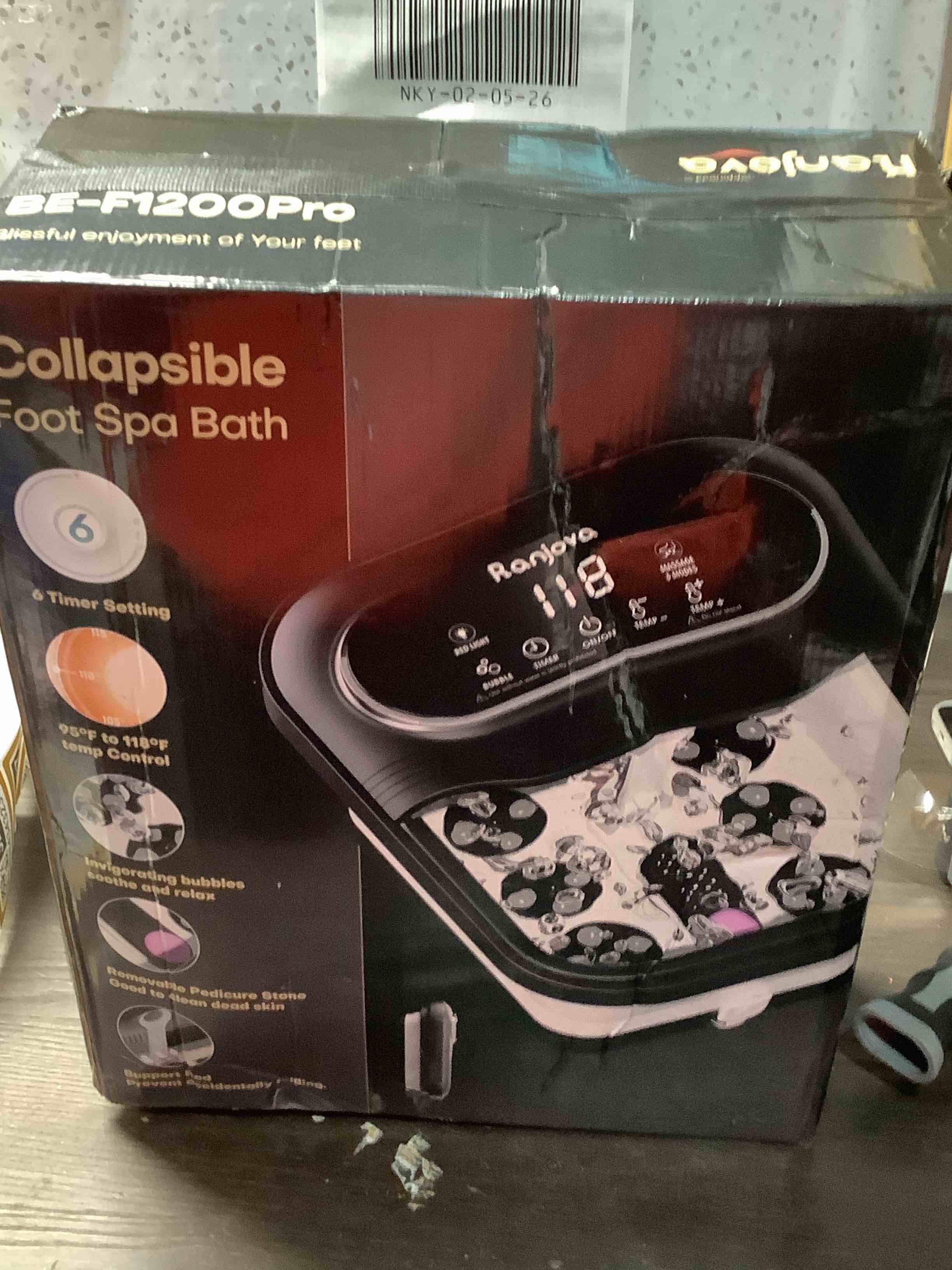 Condition photo showing As Is for Collapsible Foot Spa Electric Rotary Massage, Foot Bath with Heat, Bubble,Temp Control, and 24 Motorized Shiatsu Massage Balls, Pedicure Foot Spa Tub for Stress Relief (Black)