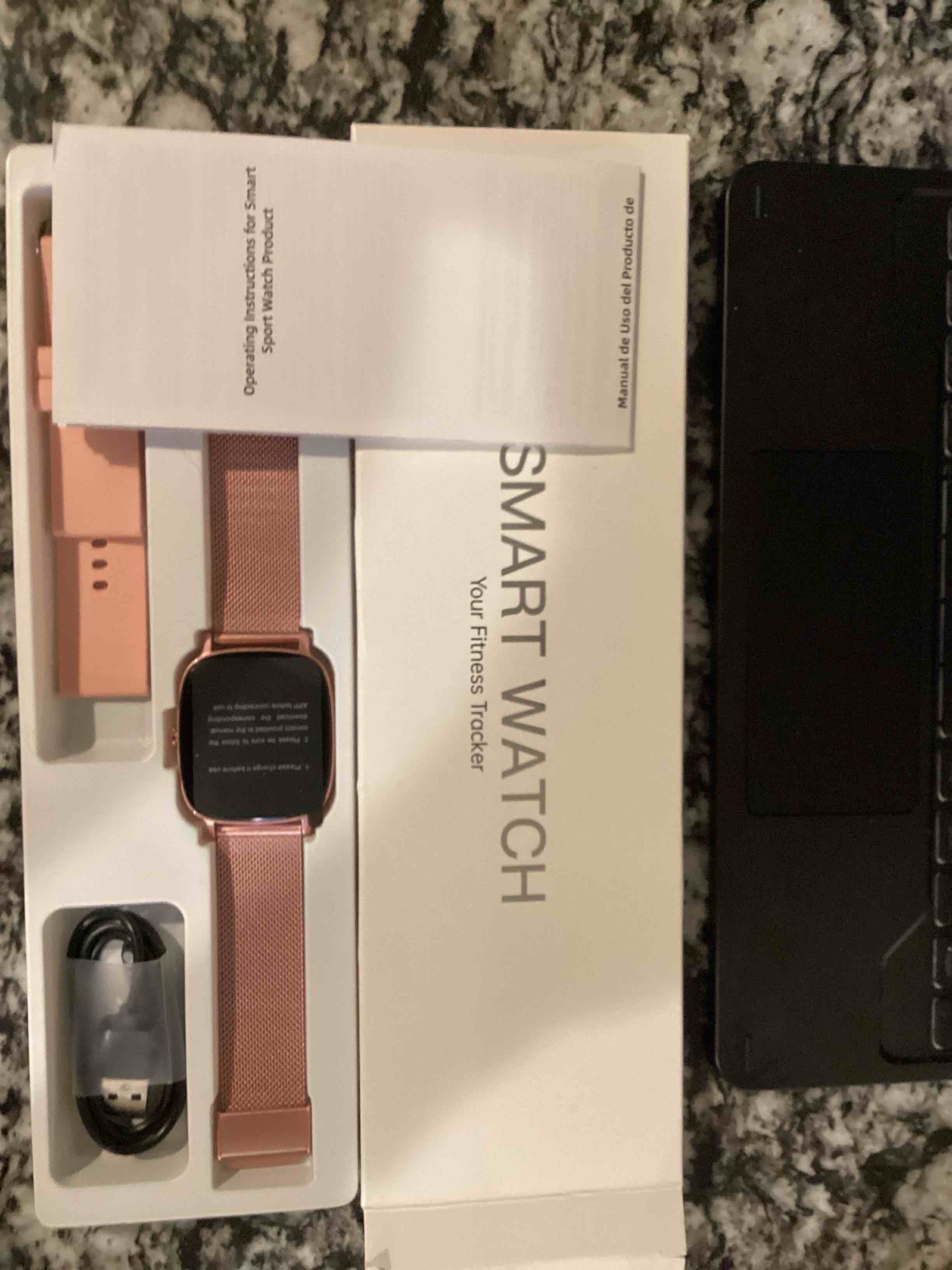 Condition photo showing New/Like New for Smart Watch for Women, Answer/Make Call,1.85'' Ultra-Clear Screen Fitness Tracker with Heart Rate/Sleep/SpO2 Monitor,Smartwatch for iPhone/Samsung/Android,120+ Sport Modes,IP68 Waterproof with 2 Bands Rose Gold