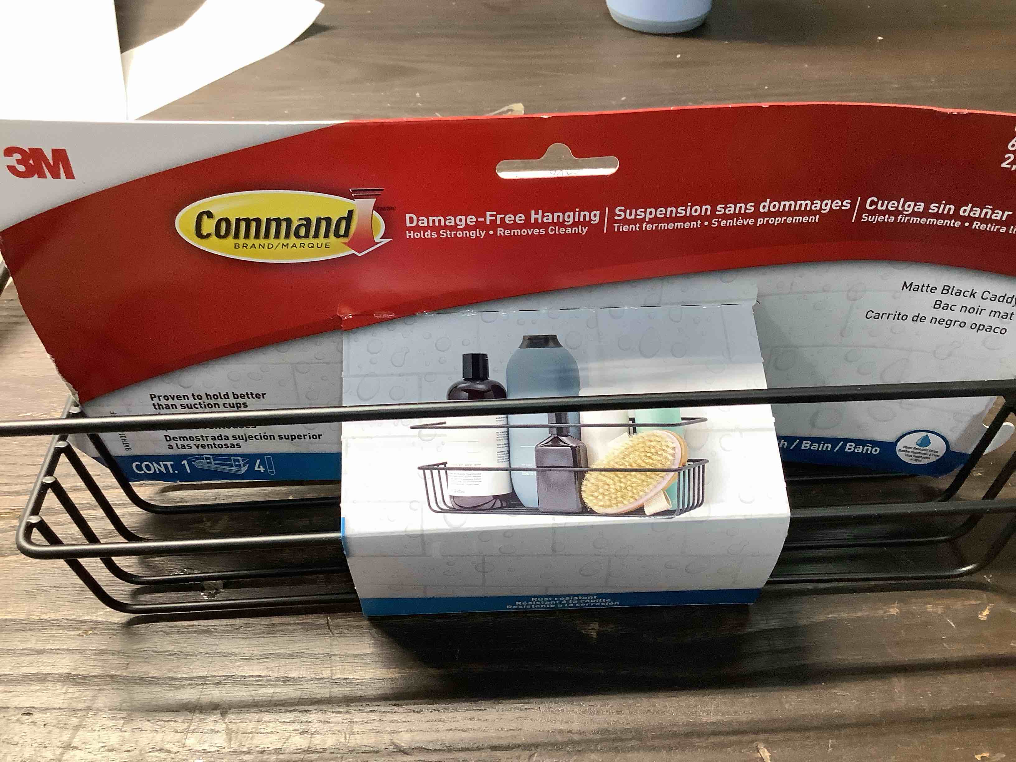Condition photo showing Good Condition for Command Shower Caddy Matte Black with Water Resistant Strips, Bathroom Organizer, Holds up to 6.5 lbs Matte Black 13"D x 6.38"W x 4.25"H