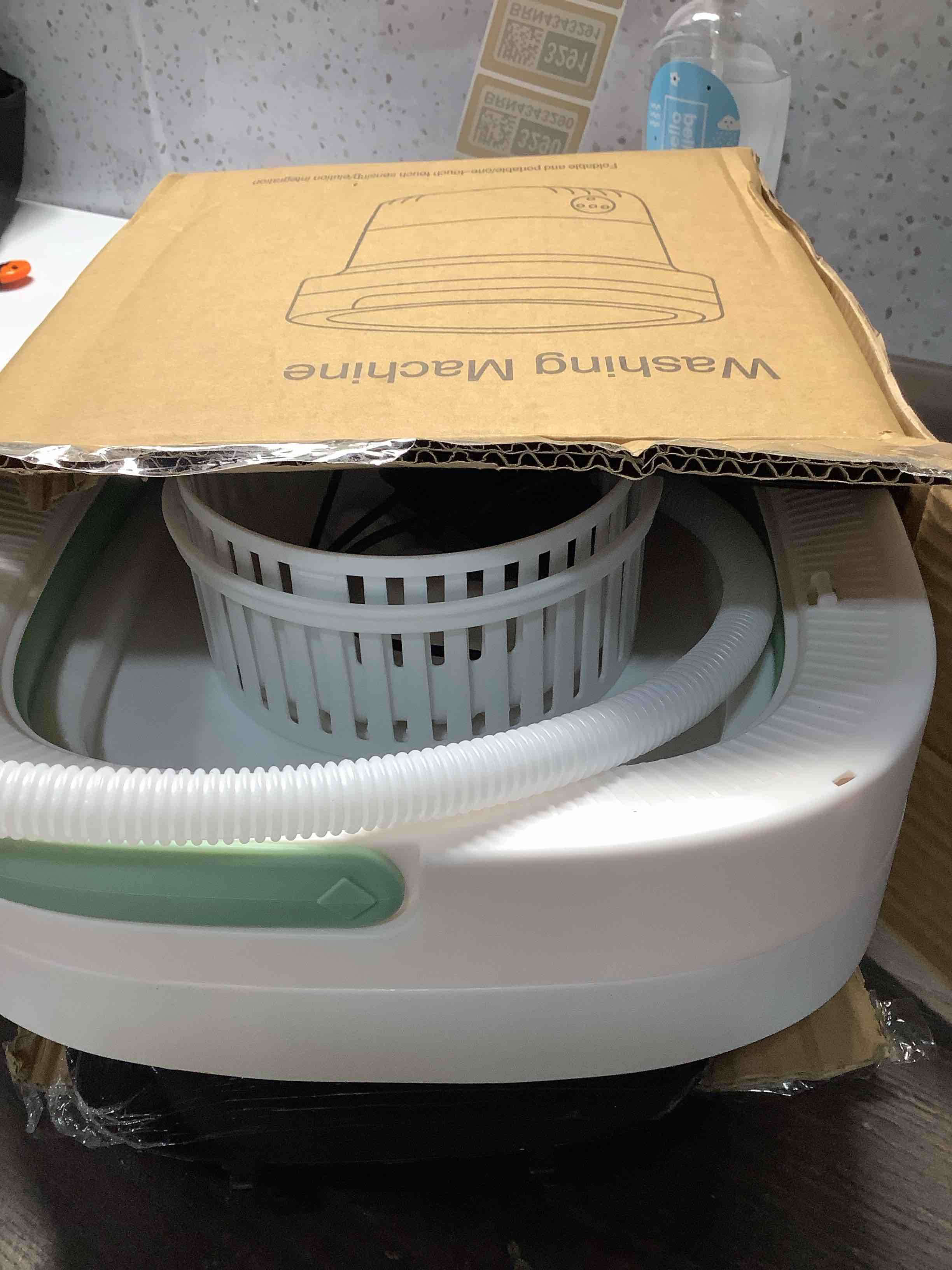 Condition photo showing Good Condition for Portable Washing Machine - 16L Mini Foldable Washer with Spin Basket, 3 Cleaning Modes & Deep Cleaning for Small Clothes, Collapsible Laundry for Apartment, Home, Hotel and Travel (Green)