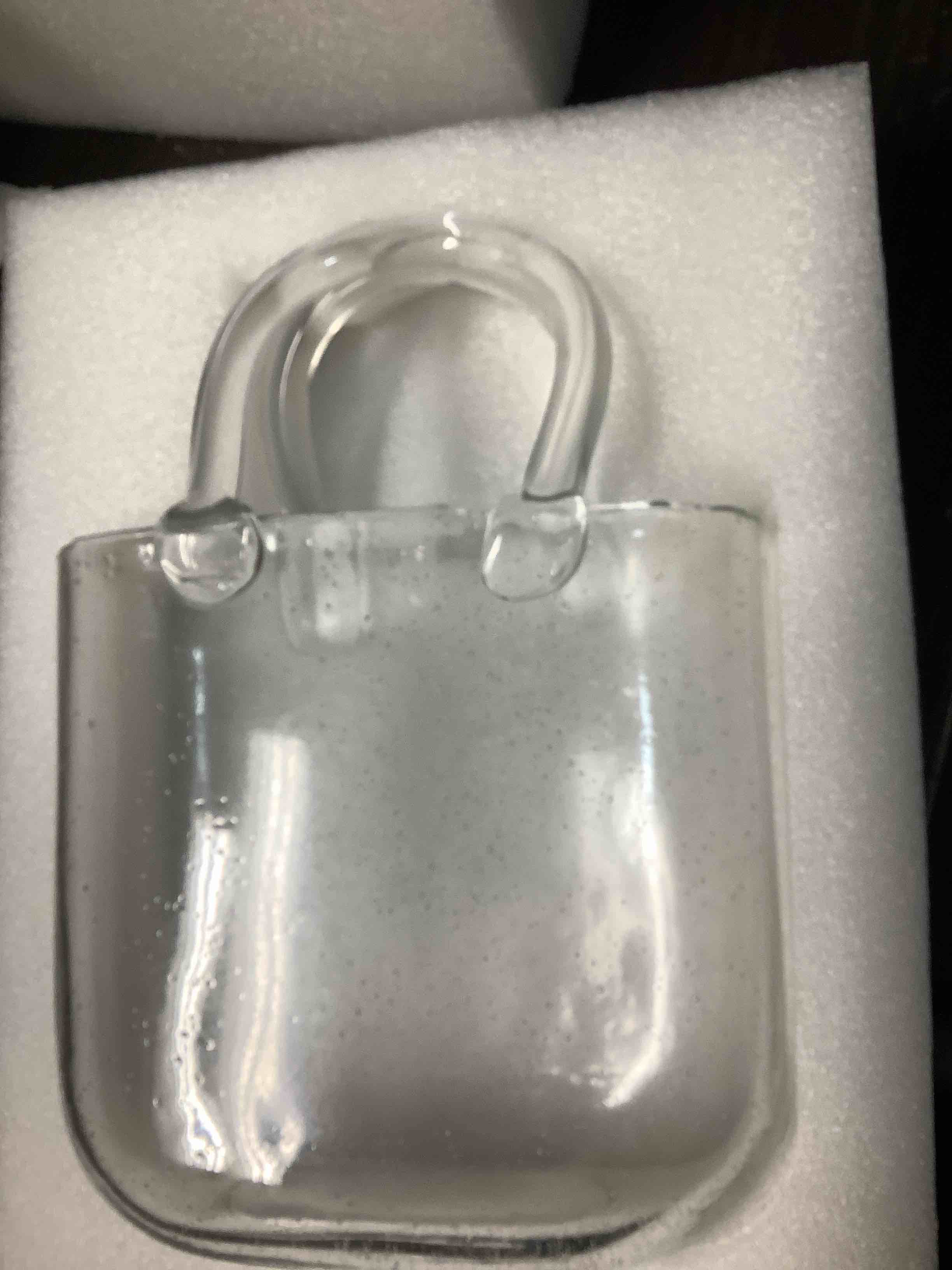 Condition photo showing Good Condition for OLEEK Purse vases for Flowers (Handmade) Glass Bag vase -10 Inches- Blue for centerpieces & Fish Bowl - Handbag Unique Flower vase Decorative - Glass Handbag vases for Cute Room Decor Clear Transparent