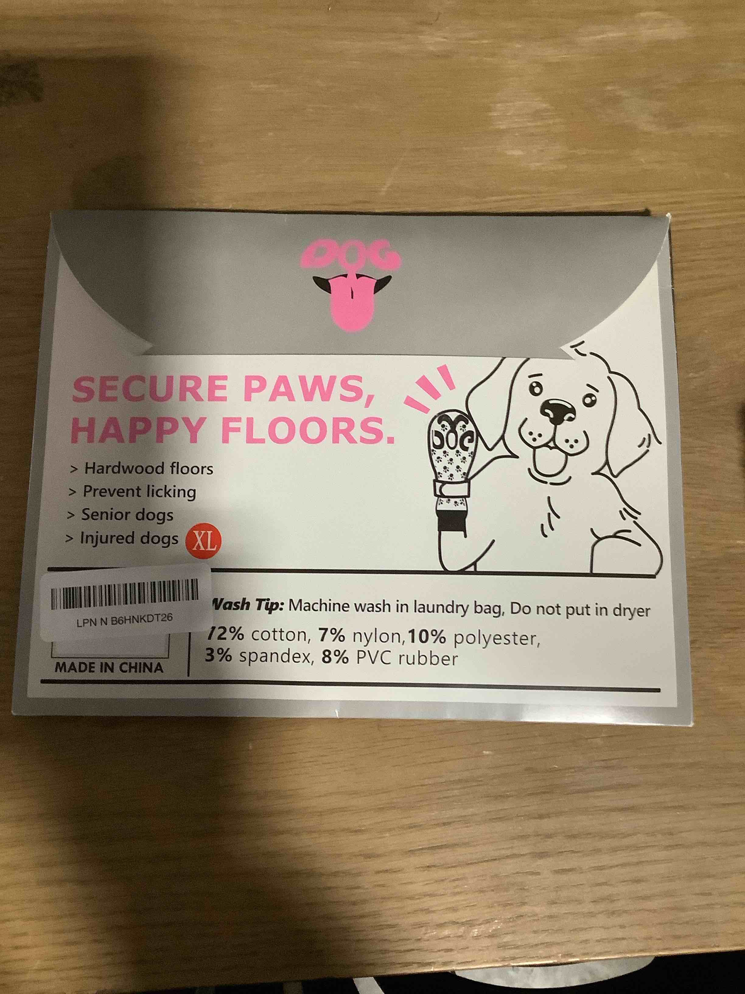 Condition photo showing New/Like New for Anti Slip Dog Socks to Prevent Licking Paws - Double Side Dogs Paw Grip Sock for Hardwood Floors, No Twist Dog Booties Grippy Socks for Small Medium Large Senior Dogs, Light Grey and Black, XL Light Grey and Black XL(Pack of 4)