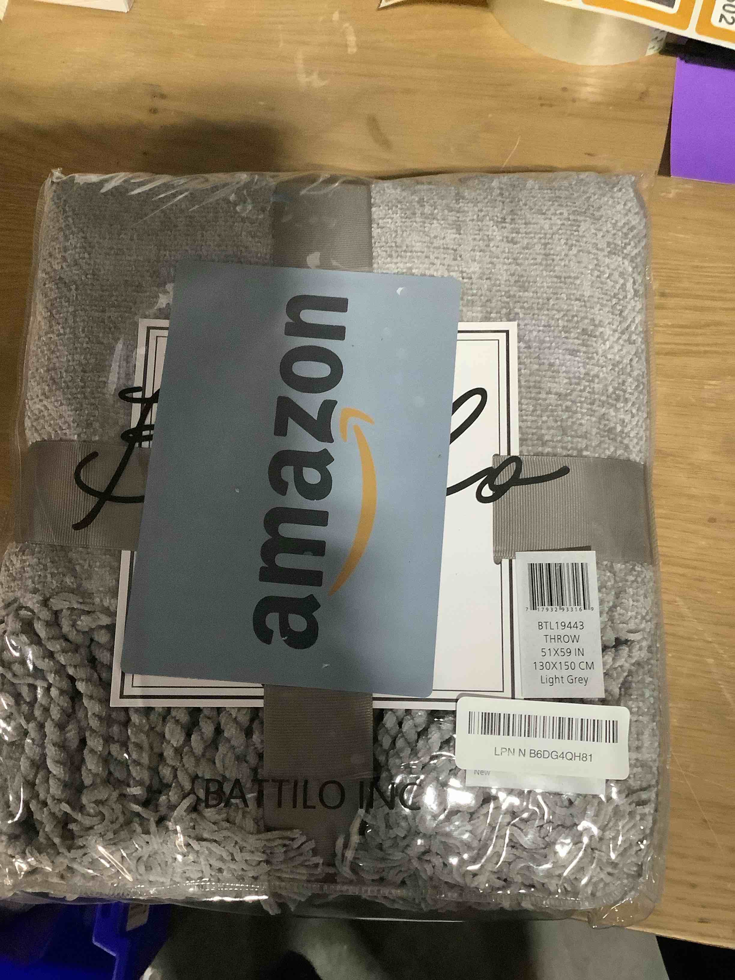 Condition photo showing New/Like New for BATTILO HOME Gray Chenille Throw Blanket for Couch, Decorative Soft Knit Throw Blanket with Fringe Tassels, Lightweight Throw Blanket for Home Decor, 50"x60" Light Grey