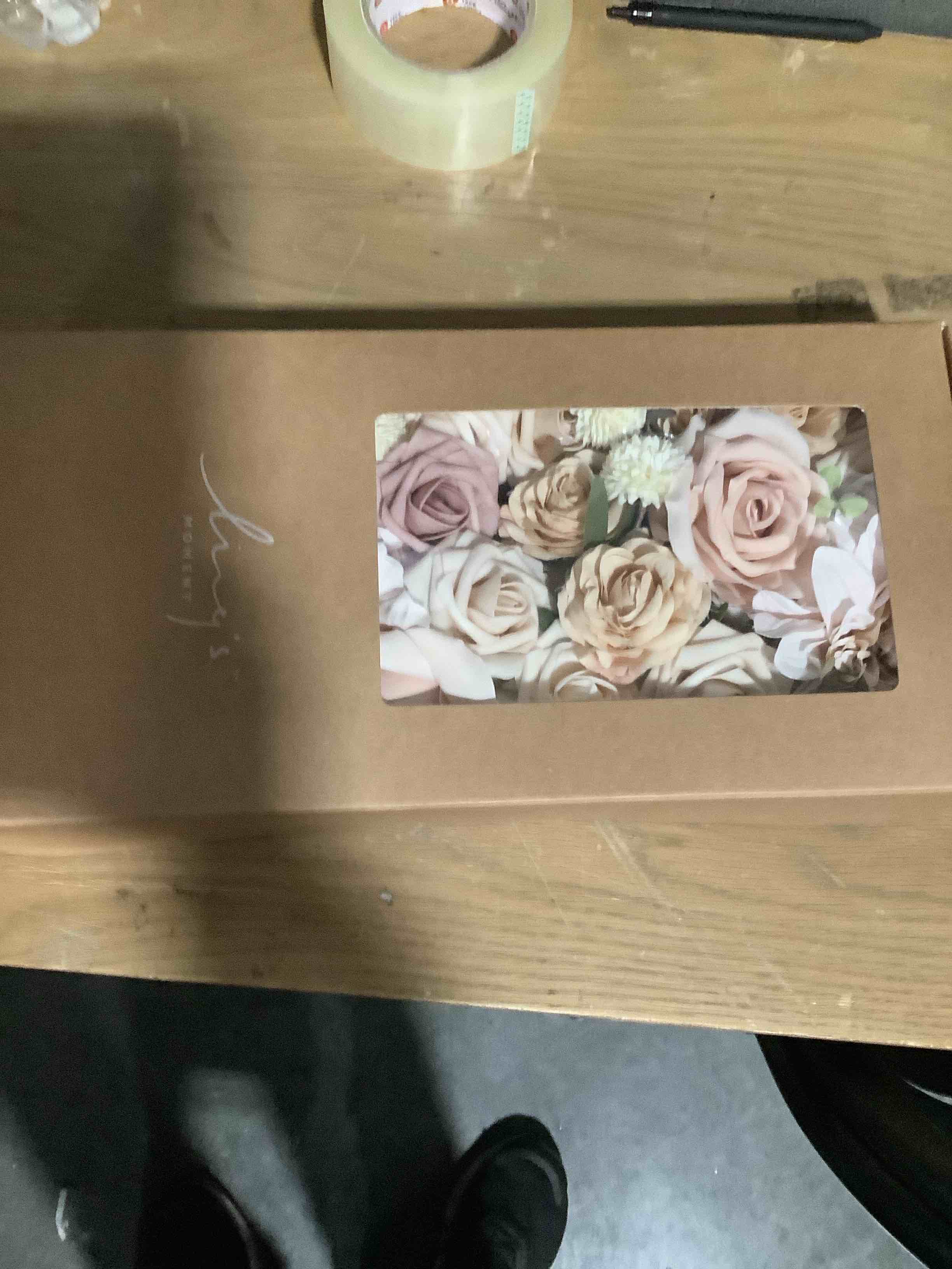 Condition photo showing New/Like New for Ling's moment Fake Flowers Box, Faux Artificial Greenery Stems Foam Roses Silk Dahlia Pampas Grass Fabic Flower for Centerpieces Bouquet Wedding Vase Floral Decorations, Beige & Sepia, Deluxe Combo Beg-beige & Sepia Deluxe