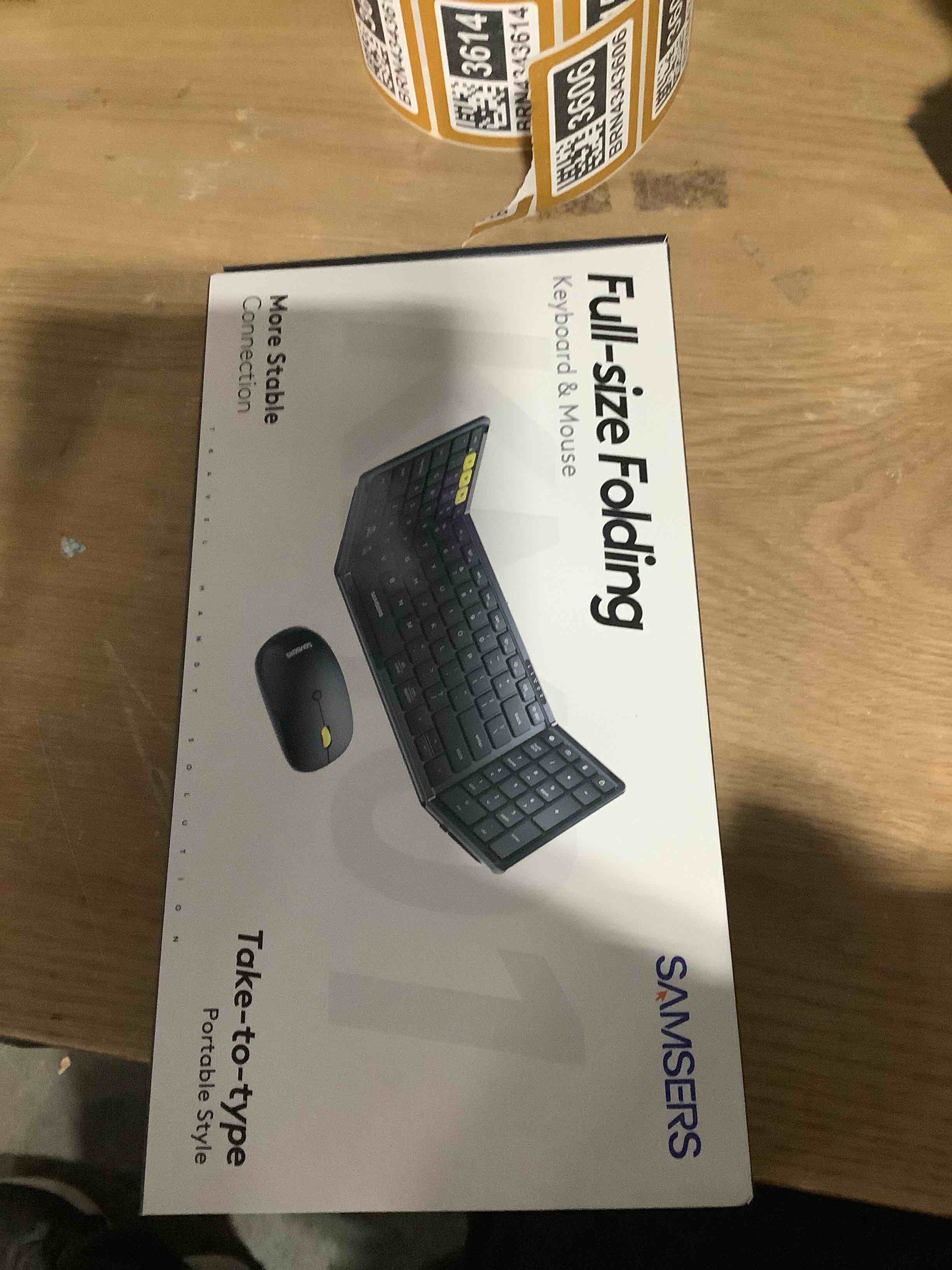 Condition photo showing New/Like New for Foldable Keyboard and Mouse, Samsers Folding Bluetooth Keyboard Combo, 2.4G + BT5.0 x 2, Full-Size Portable Travel Keyboard & Rechargeable Wireless Mouse for Windows Android iOS Mac OS, Blue 2.4G + Bluetooth 5.0 x 2 Young Blue