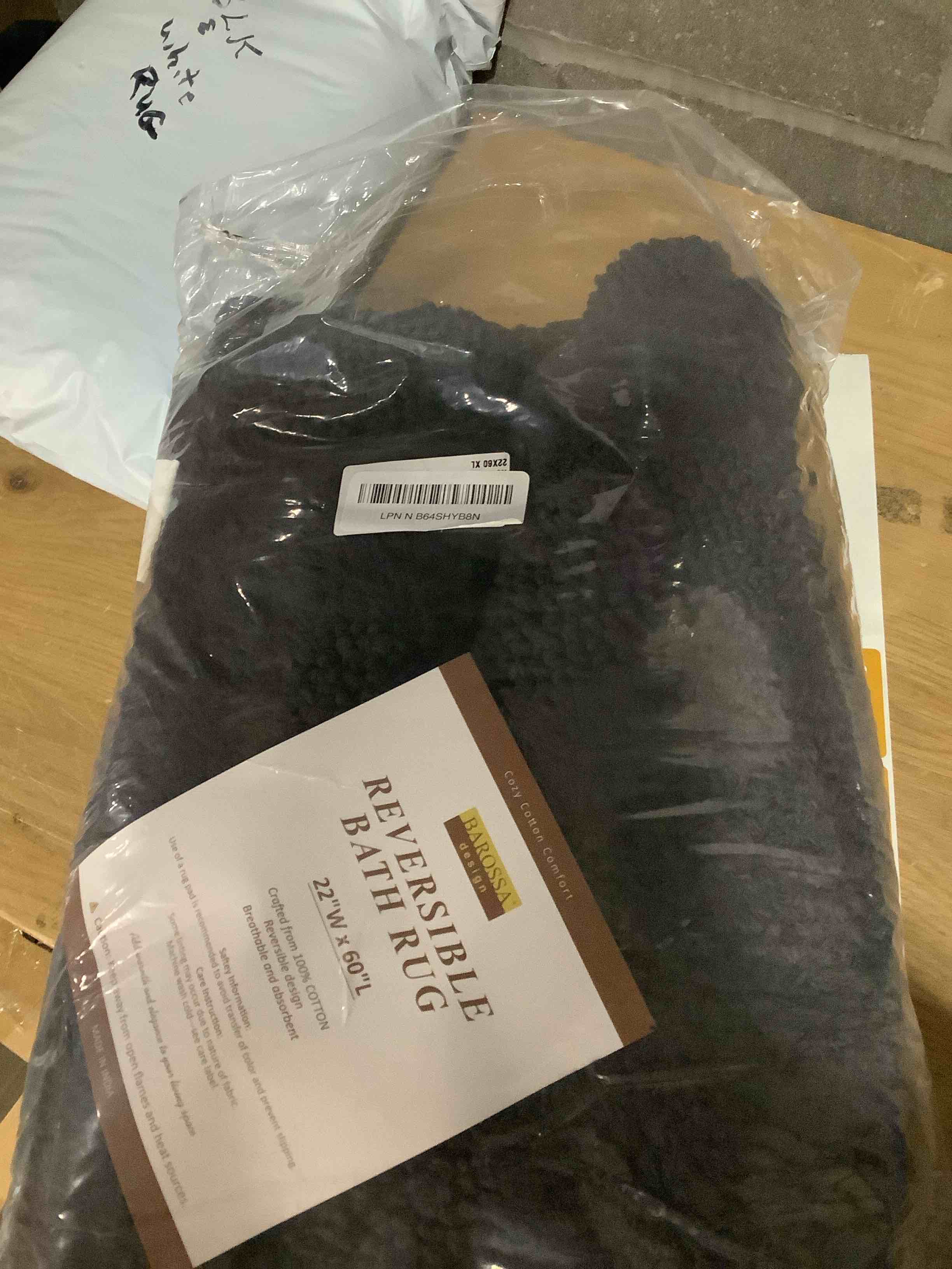 Condition photo showing New/Like New for Barossa Design Reversible Cotton Bathroom Runner Rug - 22 x 60 Inch Long Bath Mat Washable & Soft Absorbent, Large Bath Rug for Bathroom Floor, Double Sink Vanity - Charcoal, 22x60 XL 22"x60" Charcoal