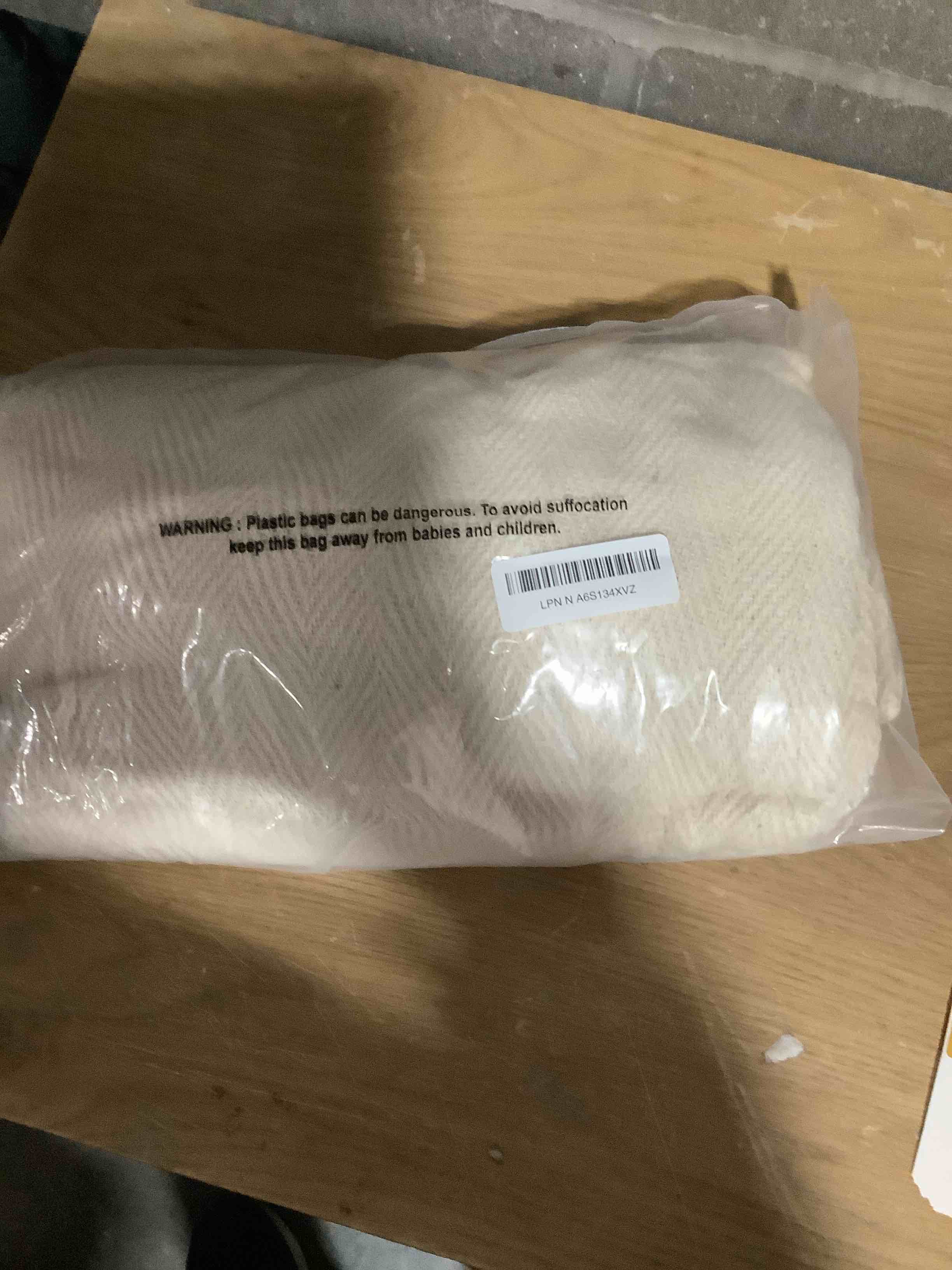 Condition photo showing New/Like New for Americanflat 50x60 Throw Blanket - Soft and Breathable Cotton Throw Blanket for Couch, Bed, Chair - Decorative Blankets Perfect for Home, Office, or Outdoor Use - Cream Herringbone Design 50" x 60" Zaina Cream Herringbone