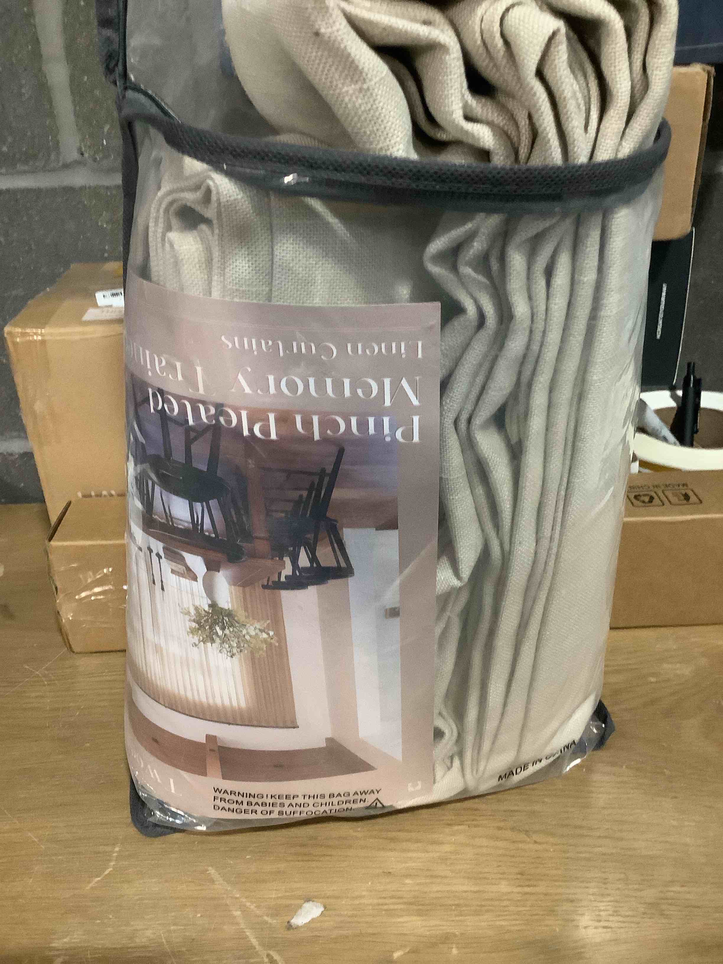Condition photo showing New/Like New for Beige Linen Curtains 96 Inches Long Pinch Pleated 2 Panels for Living Room Bedroom Memory Trained Semi Sheer Neutral Flax Pinch Pleat Drapes with Hooks Rings Light Filtering Window Curtain 40x96 Linen 40"W x 96"L (Pack of 2)