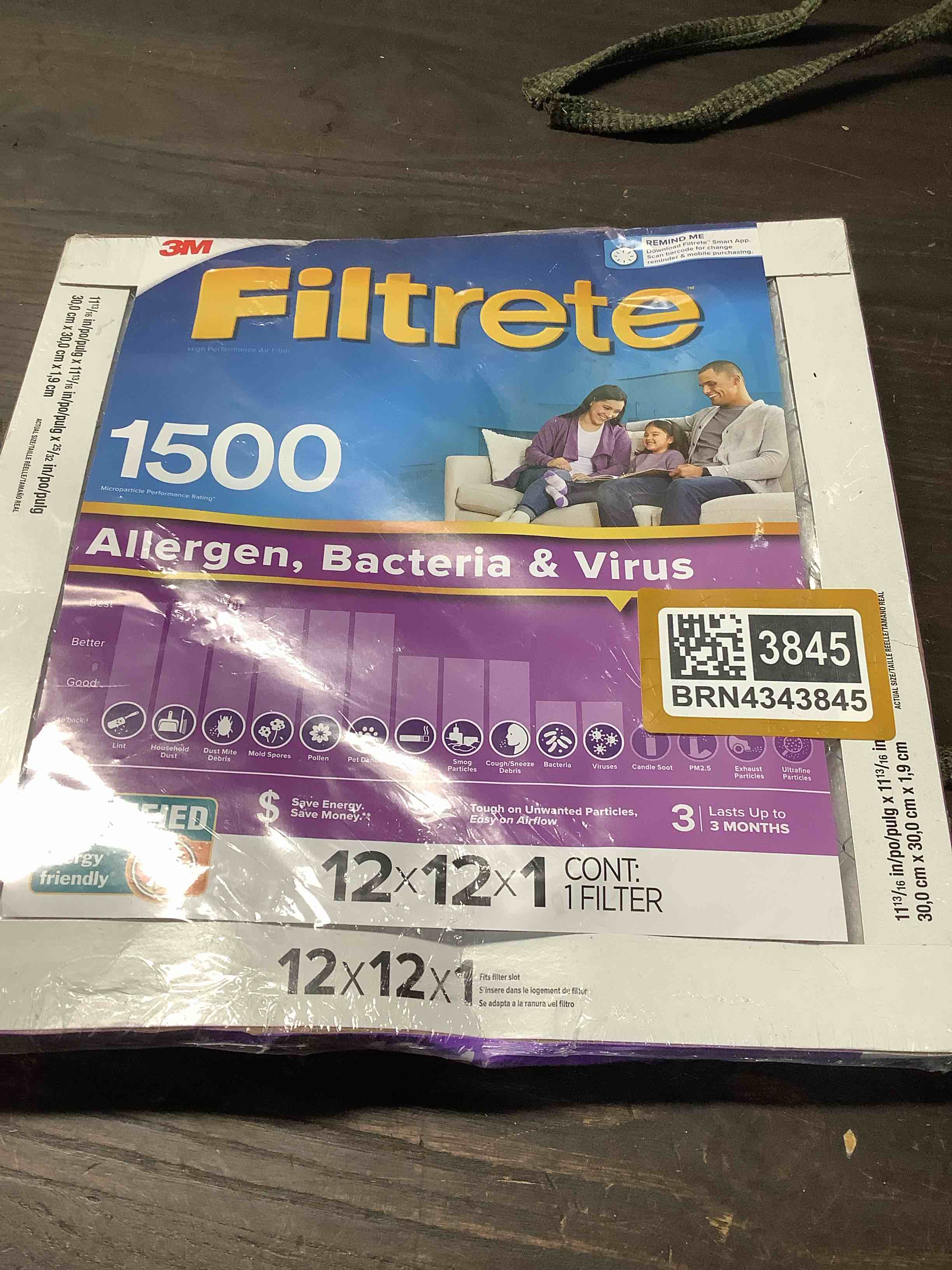 Condition photo showing As Is for similar item - filtrete 12x12x1 ac furnace air filter, merv 12, mpr 1500, certified asthma & allergy friendly, 3 month pleated 1-inch electrostatic air cleaning filter, 2-pack (actual size 11.81x11.81x0.78 in)