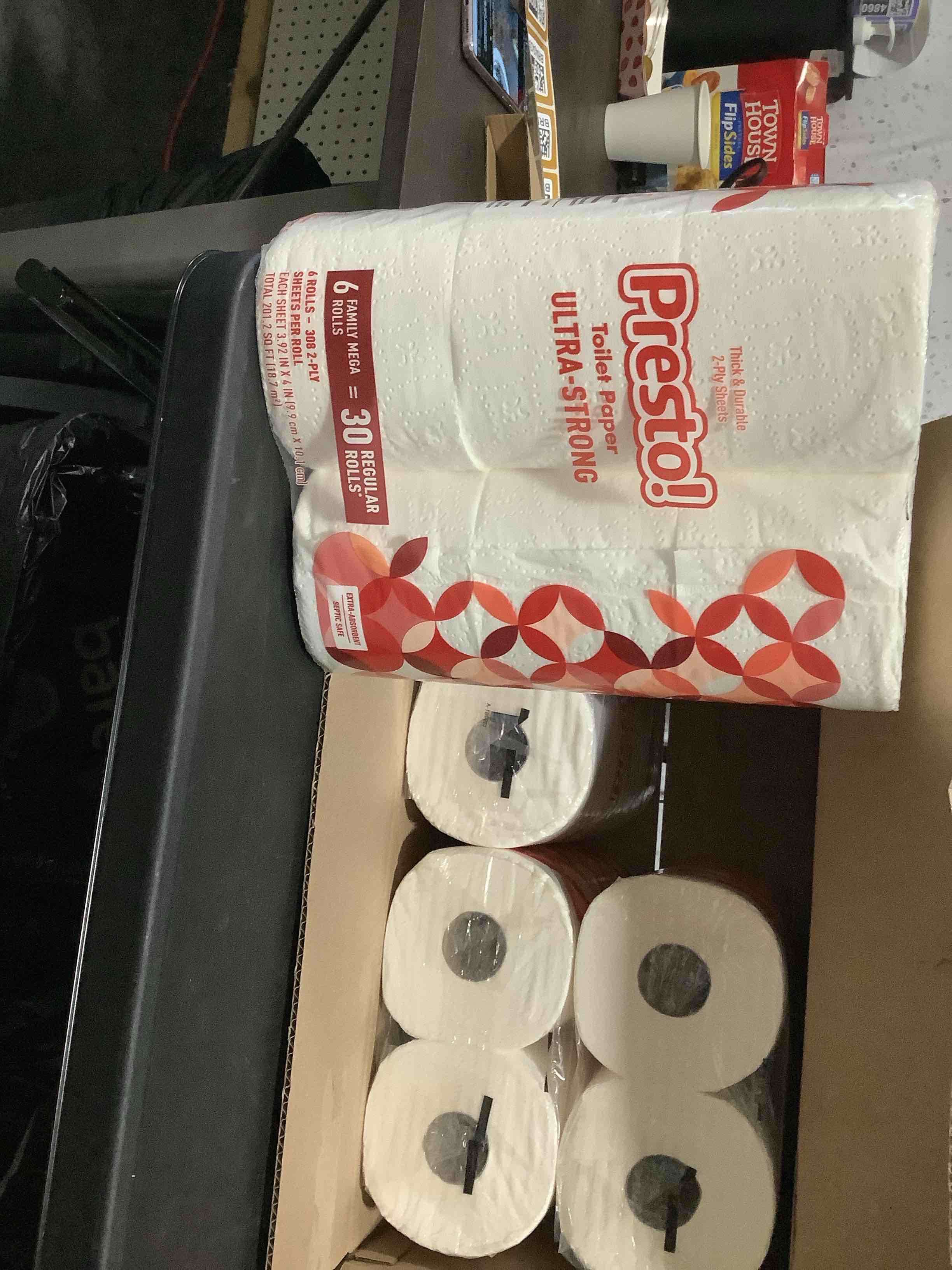 Condition photo showing New/Like New for amazon brand - presto! 2-ply ultra-strong toilet paper, 24 mega rolls toilet paper = 120 regular rolls, 308 sheet (pack of 24), unscented