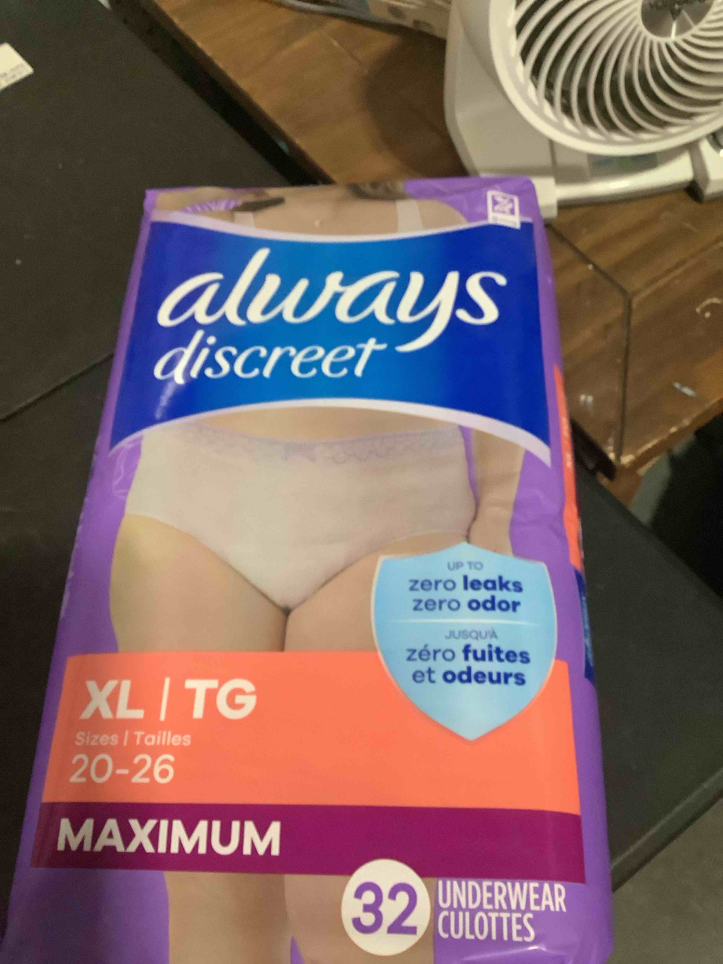Condition photo showing New/Like New for always discreet incontinence underwear women's - maximum protection - extra large -32